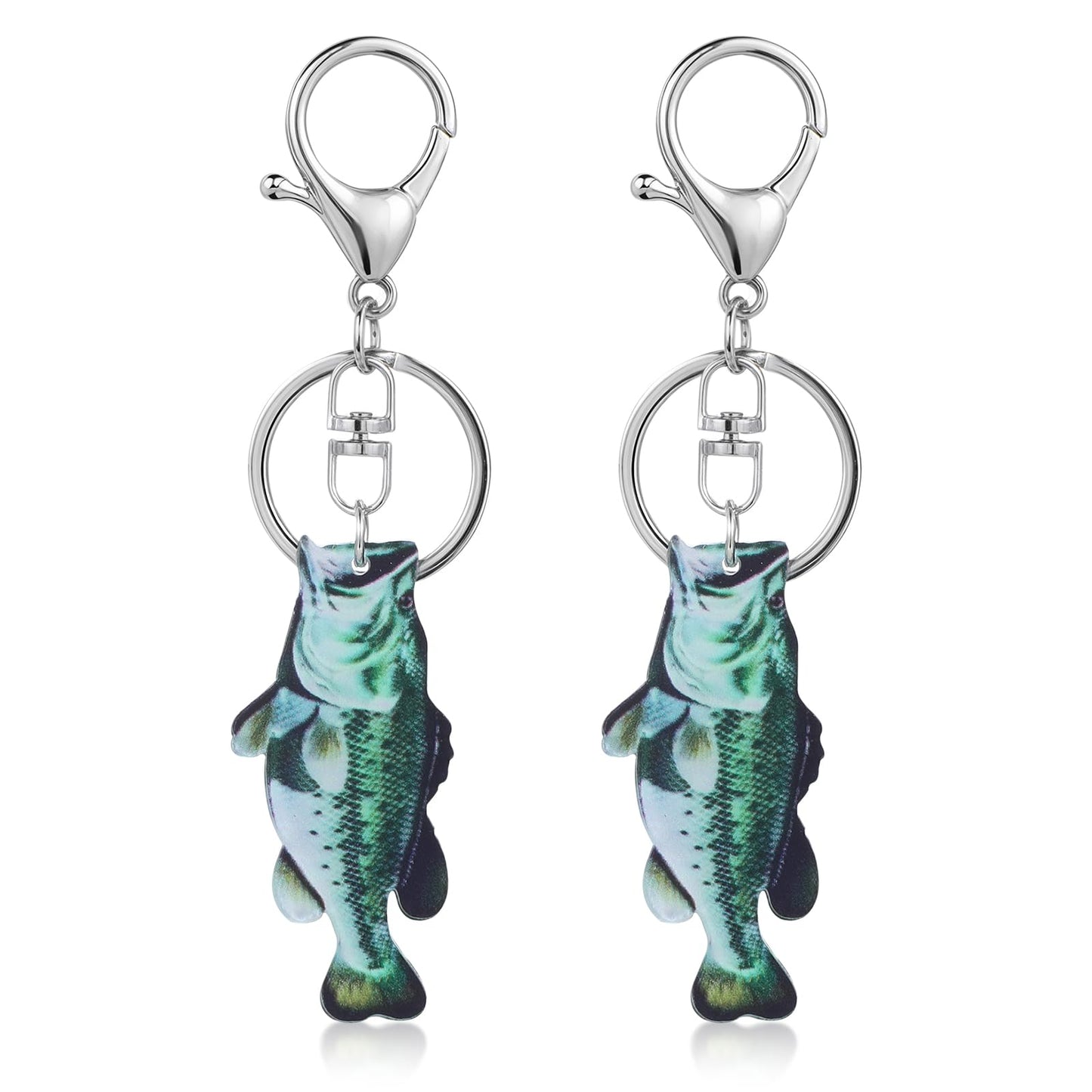 2PCS Fish Keychain Bass Fishing Key Chain Cool Creative Acrylic 2d Flat Keychain Accessories Stuff Funny for Fishing Lovers Gift(4.53 × 1.18)