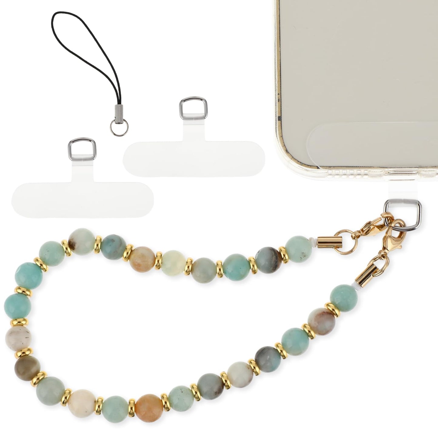 Phone Tab for Wrist Strap, Mabor Marble Beaded Phone Wrist Strap with Tether Ta Detachable Cell Phone Wristlet Strap for Women Adjustable Phone Charm Grip for Universal Phone
