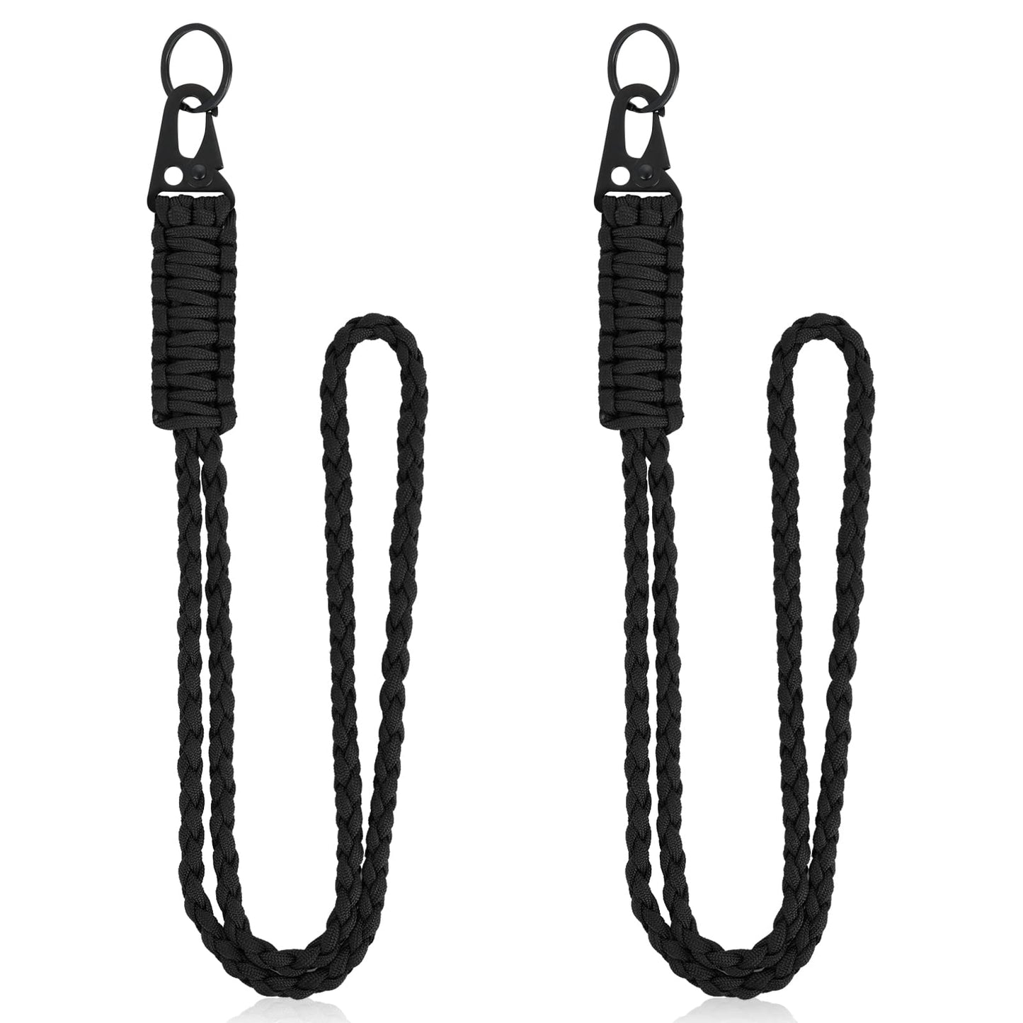 Ouligay 2PCS Paracord Lanyard Heavy Duty Lanyard Keychain Strap Rope Lanyard Parachute Key Lanyard for Outdoor Activities(Black)