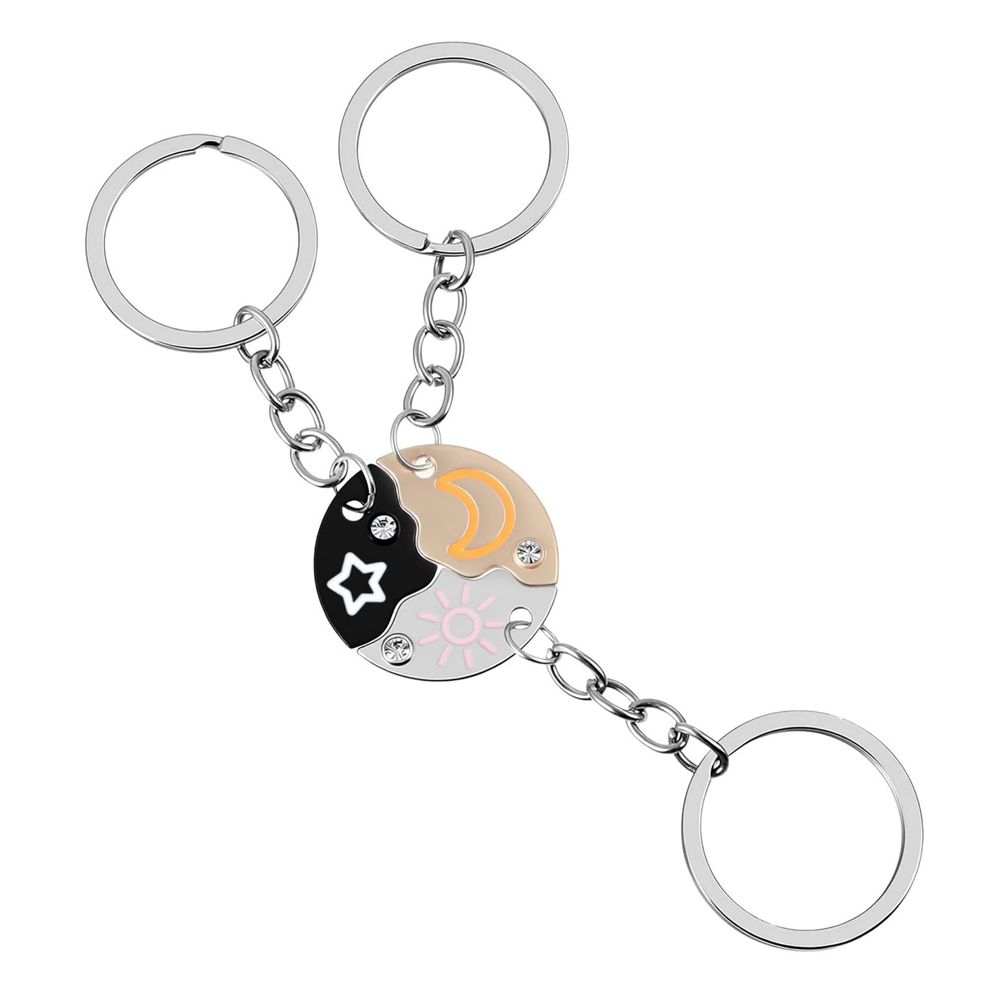 Mabor Best Friend Keychain Set of 3, Sun Moon Star Puzzle BFF Split Design, Matching Friendship Keychains for Women & Girls, Trio Gift Idea
