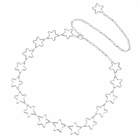 Women Star Waist Chain Belt Adjustable Star Chain Belt Silver Chain Belt Belly Chains With Long Tassel Y2k Belt For Women Girls Star Belt Body Chains Jewelry For Jeans Dresses