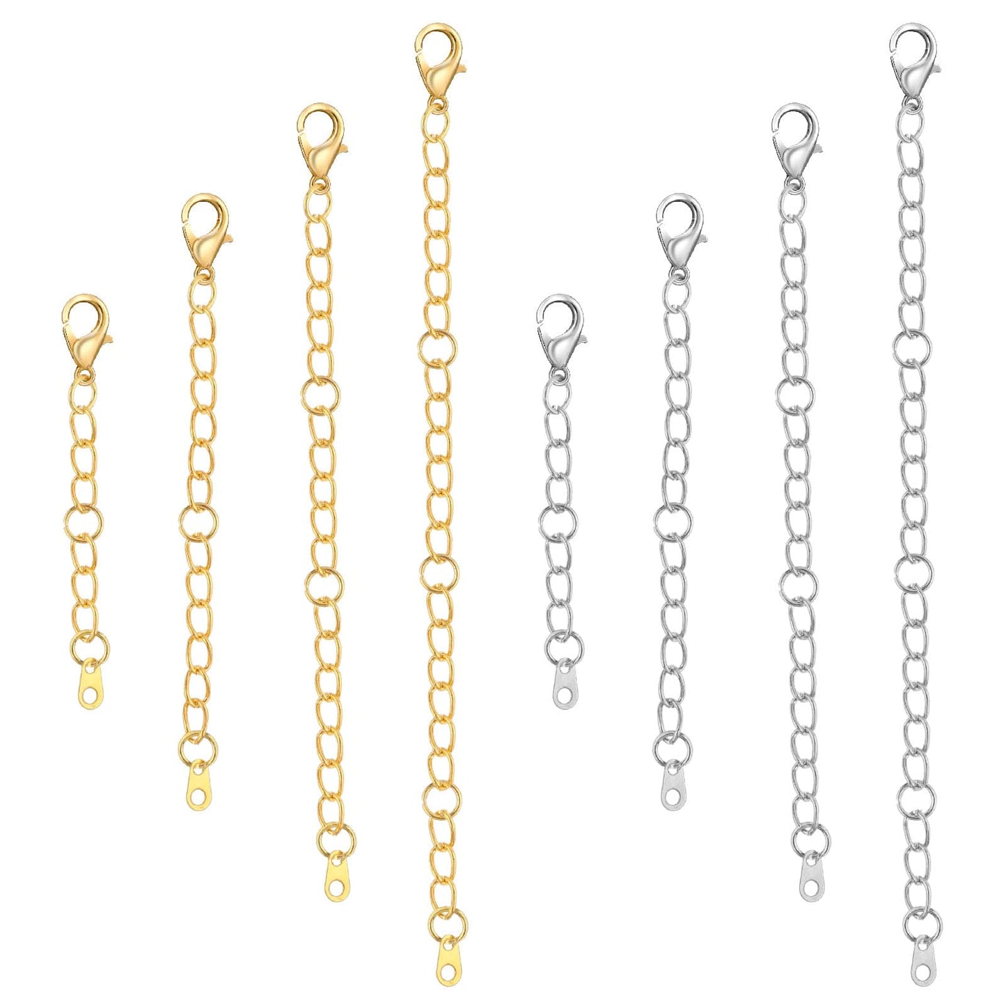 Ouligay 8pcs Necklace Extenders Gold and Silver, Chain Extenders for Necklaces, Bracelet Extender Silver for Jewelry Making
