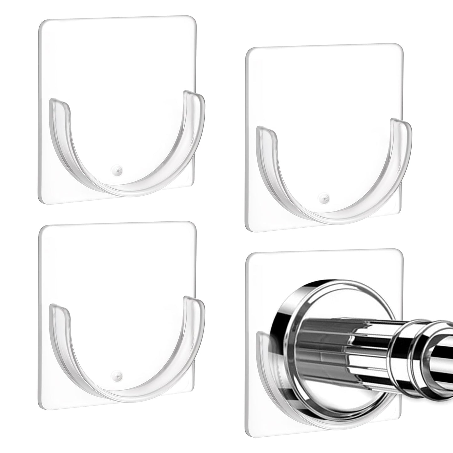 4 Pack Adhesive Shower Curtain Rod Holder No Drilling Transparent Shower Rod Holder, Invisible Wall Mount Holder For Tension Rods, Shower Curtain Rod Holders For Wall (Rod Not Included)