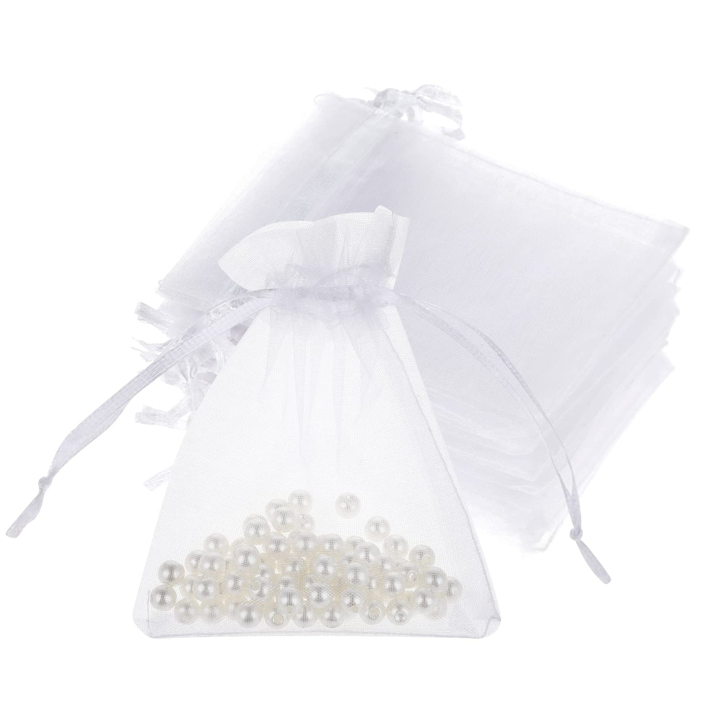 Teaaha 50PCS Organza Bags, 3 x 4 Inch Sheer Organza Bags, Mesh Gift Bags Drawstring Organza Jewelry Pouches for Party Favor Wedding Makeup Organza Bag Net Gift (White)