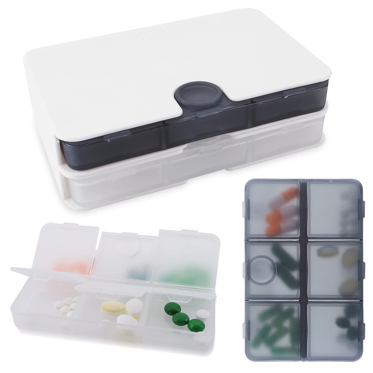 2 Pieces Portable Pill Box 6 Grid Tablets Organiser Medication Box Portable Transparent Medicine Box Storage Box Independent Medicine Packaging Box for Travel and Outdoor Use