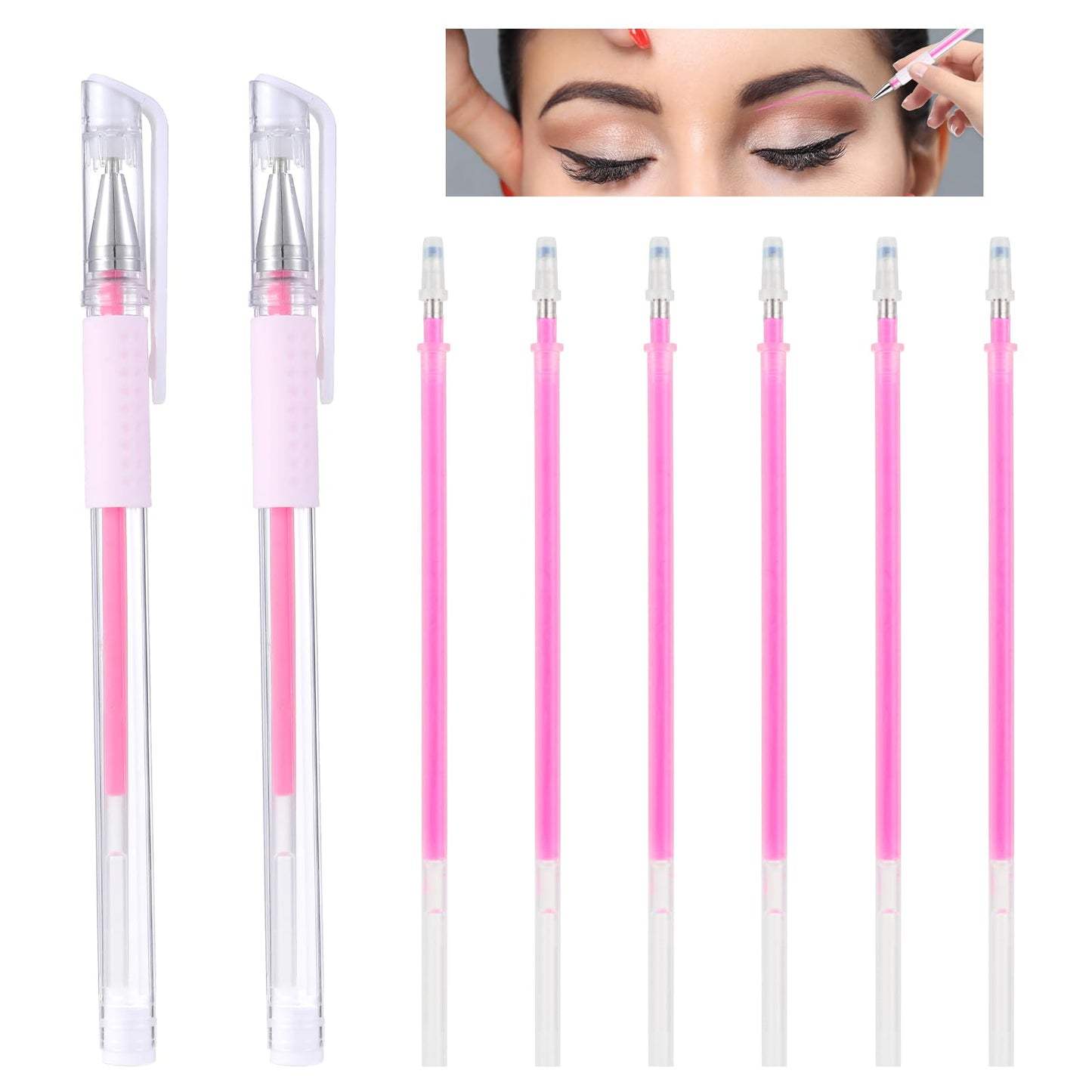 Brow Mapping Pen Eyebrow Microblading Marker Pens 2 PCS Brow Position Mapping Pencil with 6 Replacement Refills Eyebrow Permanent Makeup Position Mapping Mark Tools for Eyebrow Lip Skin(Pink)