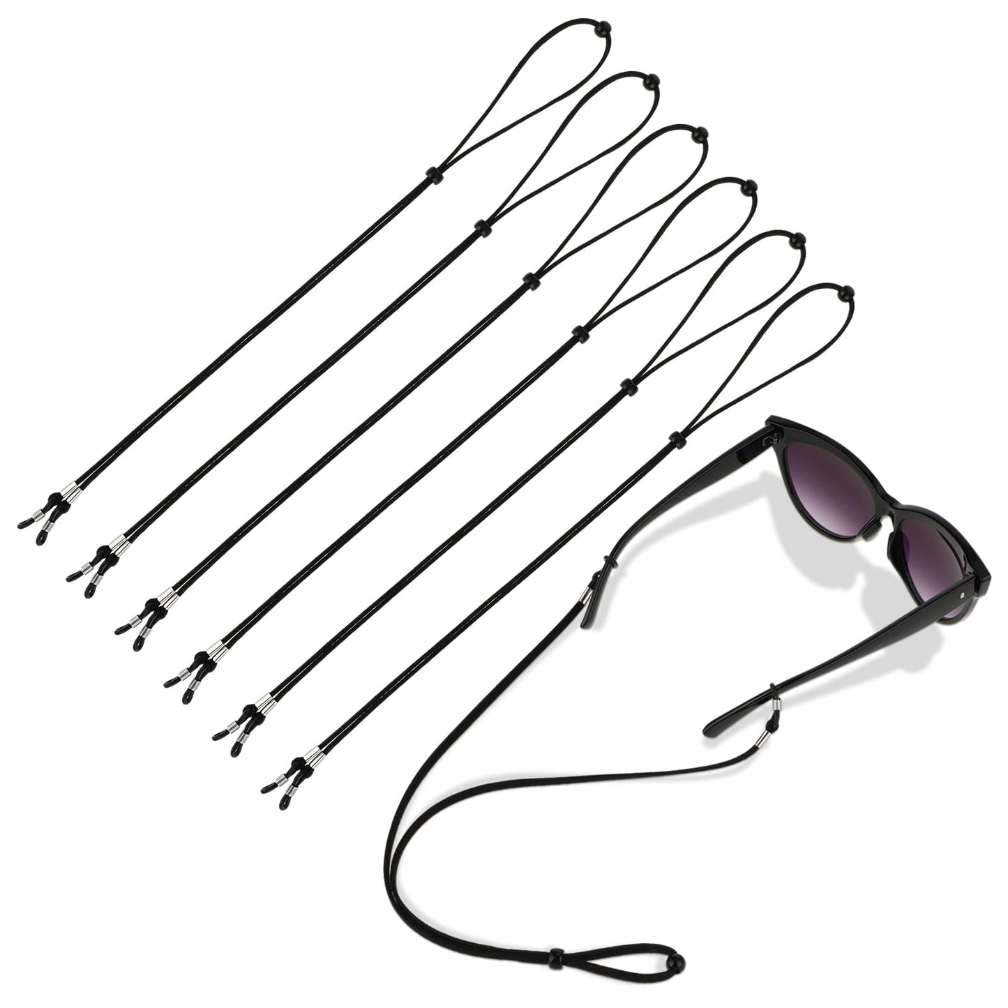 6 PCS Sunglasses Strap Black Spectacle Chain Black Eye Glasses Holders Around Neck, Sports Eyeglasses Straps for Men Women, Adjustable Sunglass Strap- Glasses String Chain Lanyard Retainer