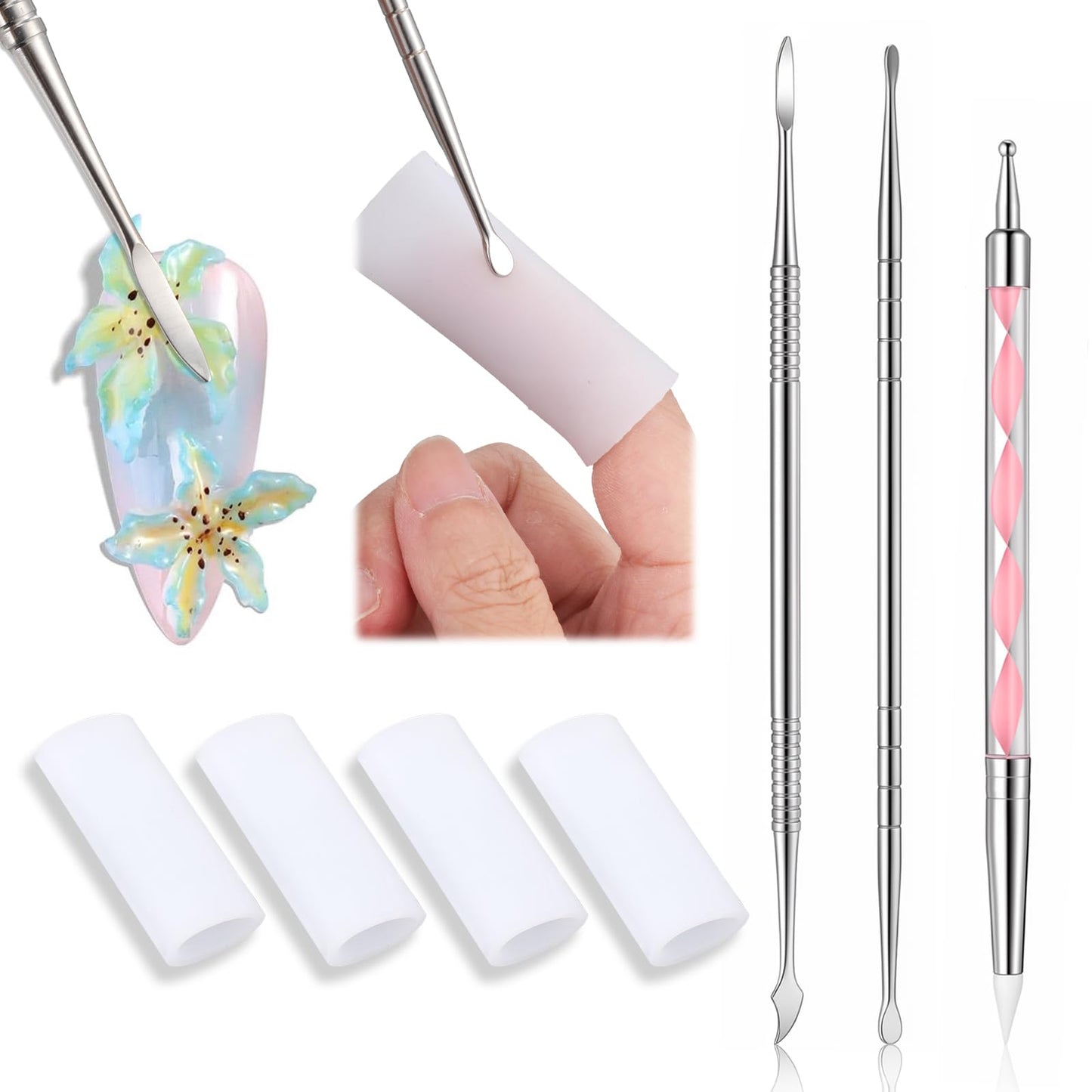 Chsoejuf 7 Pcs Nail Carving Tools Set 3D Sculpting Pens for Silicone Nail