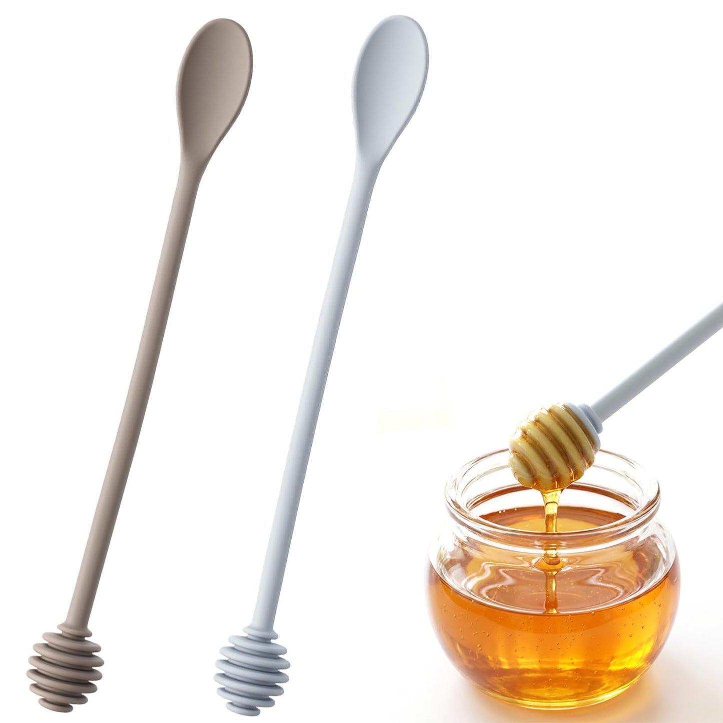 Mabor 2Pcs Silicone Honey Dipper Sticks Grey Long Handle Syrup Stirrer Wand Honey Mixing Spoon for Jar Dispense Drizzle Wedding Party Favors Gift
