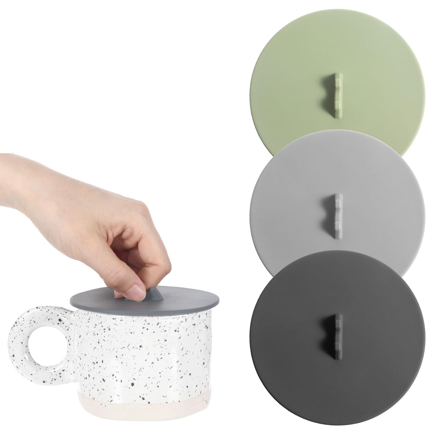 3 Pcs Silicone Cup Covers Silicone Cup Lids Anti-Dust Airtight Seal Lids Mug Cover Reusable Coffee Mug Lid Reusable Tea Cups Covers for Steeping Universal for Mugs Tea Coffee Cup(Green Black Gray)