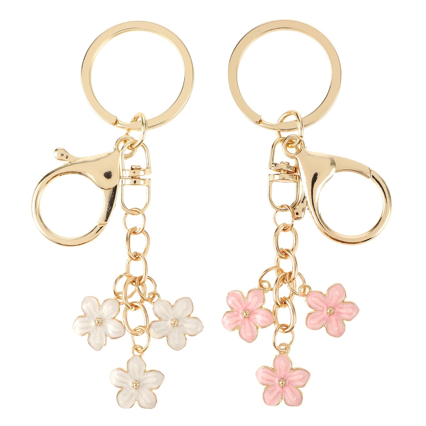 Ouligay 2 Pieces Flower Keychain Pink Keychain for Women with Lobster Clasp Flower Keychain Cute Bag Pendant Decoration (Pink,White)
