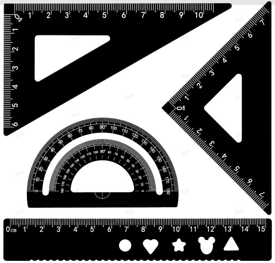 Ymapinc Triangular Ruler Set, 4 Pieces Aluminum Alloy Rulers, Metal Drafting Ruler for School, Geometric Protractor Set, Scale Ruler, Protractor and Ruler Set, Small Ruler, Triangle Ruler