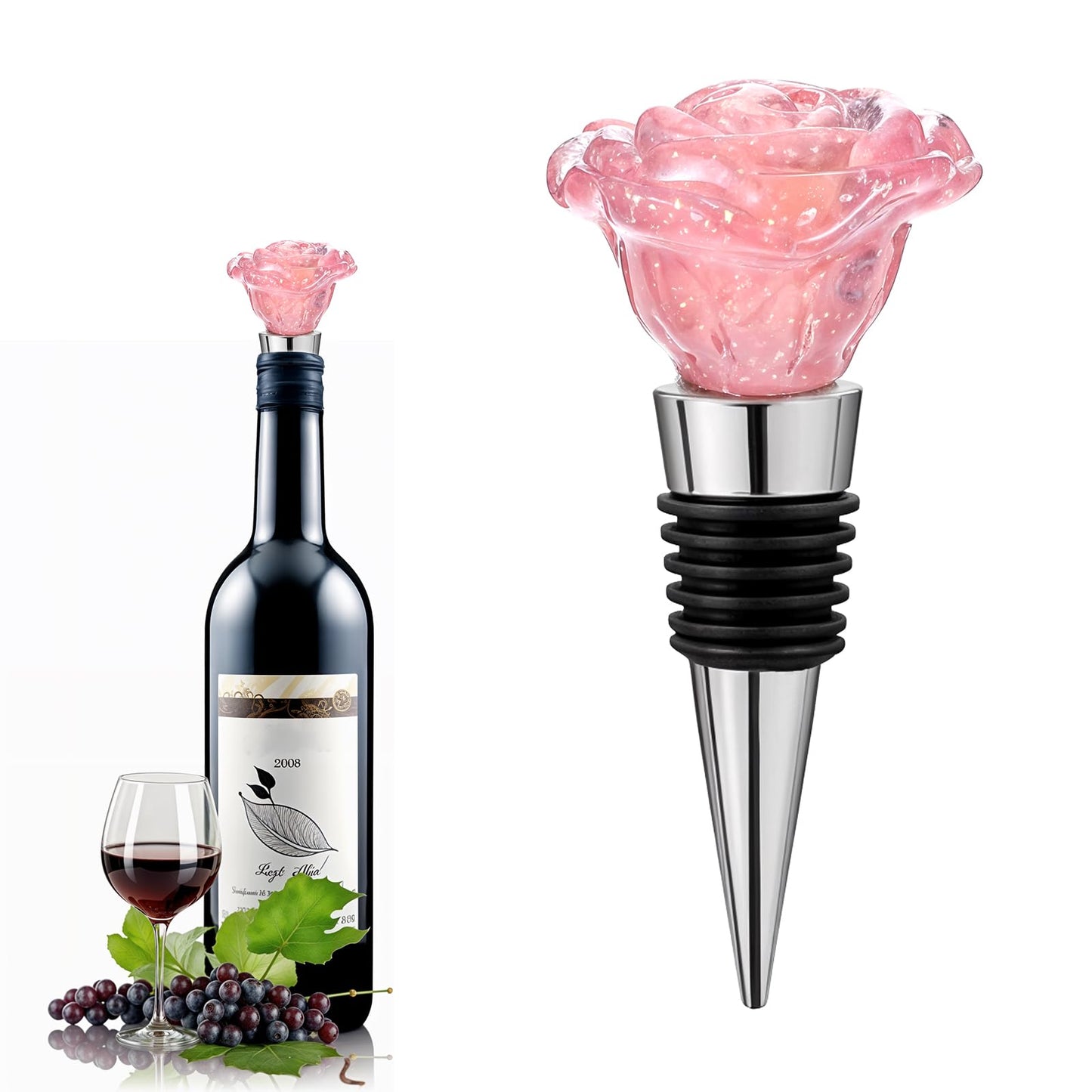 1 PCS Rose Wine Stopper Reusable Wine Cork Rose Wine Savers for Gifts Wine and Beverage Rose Stopper Flower Wine Stoppers for Keeping Wine Champagne Fresh Rose Wine Stoppers Wedding Favors for Home