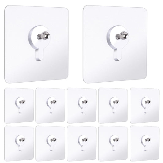 12PCS Self Adhesive Hanging Nails, Nail Free Sticker Hook, Transparent Wall Hooks Adhesive, Wall Stickers for Hanging Sticky Hook for Wall Art Mirror Living Room Bathroom Kitchen Home