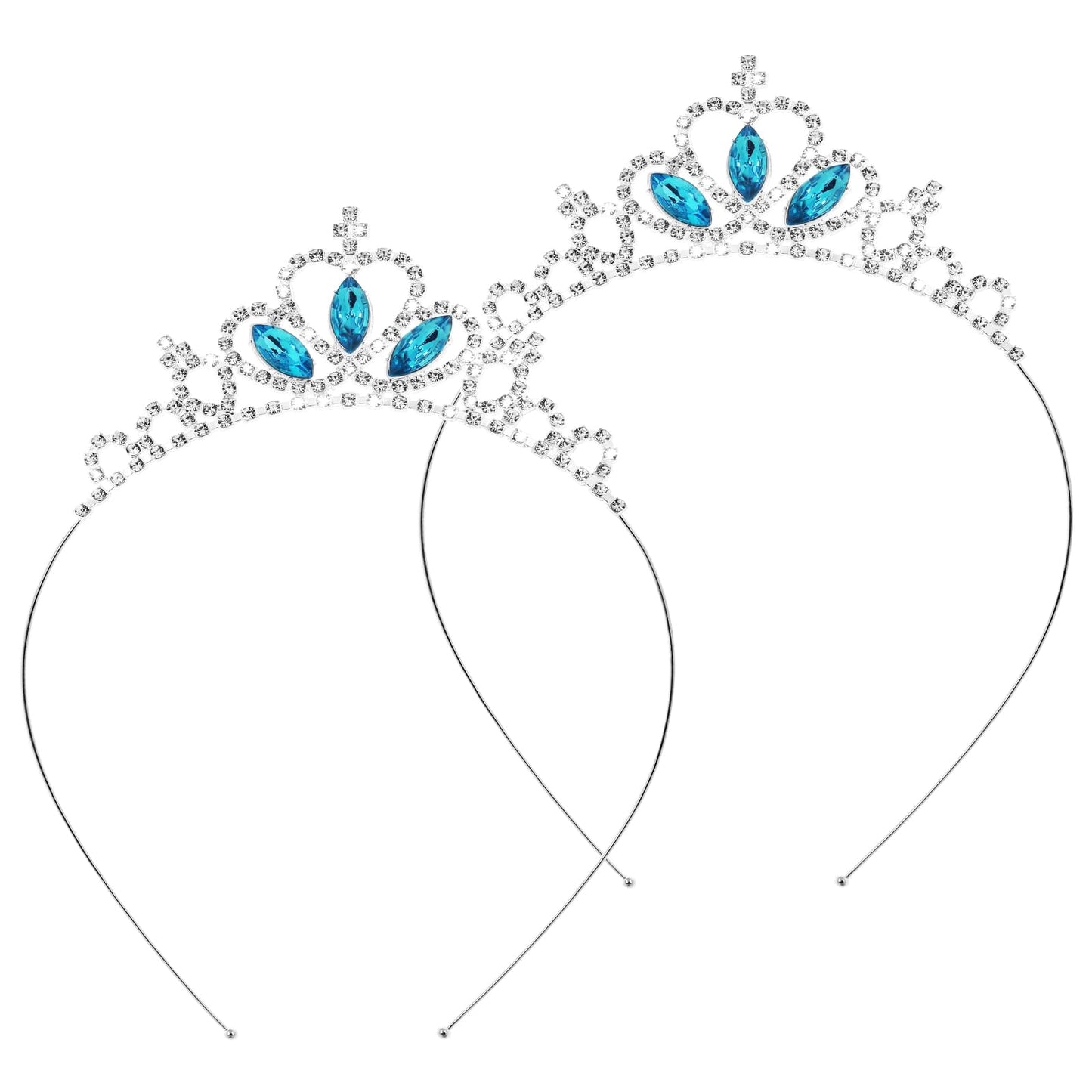 2PCS Princess Crown Tiara, Mabor Silver Rhinestone Headpiece Princess Headband with Blue Crystal for Wedding Prom Adjustable Crown Headbands for Women Girls Gifts
