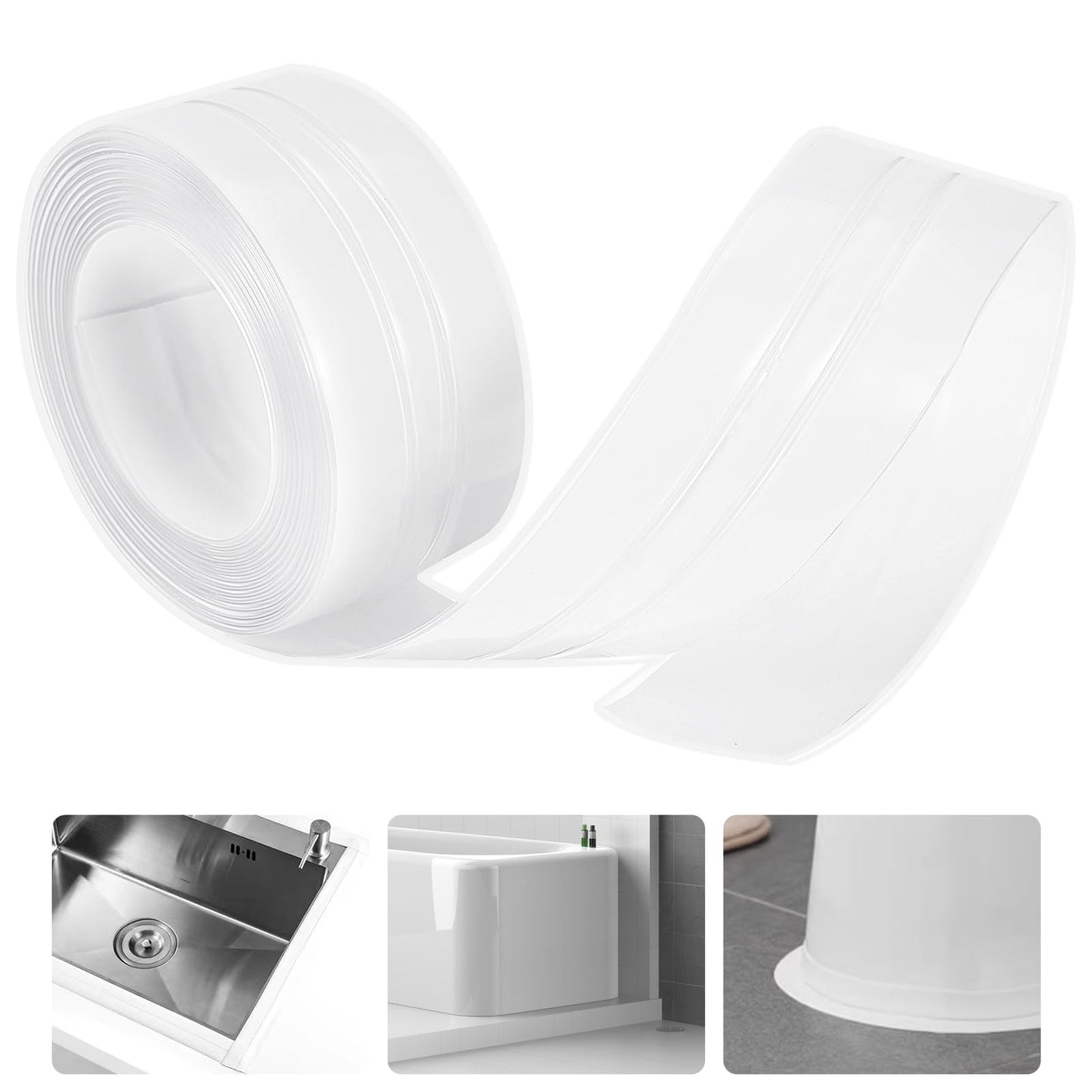 Nogeqi Transparent Caulking Tape,Double Fold Toilet Sealer Around Toilet Base,Bi-Fold Magic Peel Stick Self-Adhesive Sive Caulk Tape,Peel and Stick Tape for Toilet(38mm 3.2m)