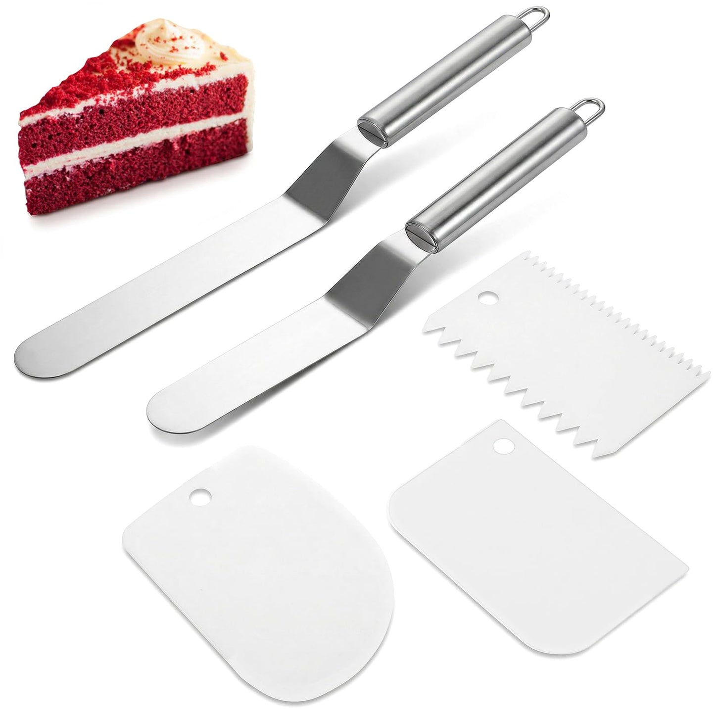 RAHHLIZS 5 Piece Cake Set, 2 Angled Palette 6 Inch & 8 Inch, 3 Cake Spatula