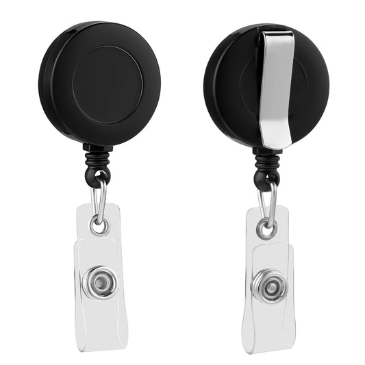 2 Pack Retractable Keychain Nurse Badge Holder Reel with 24'' Cord, Solid Color Id Badge Holders with 360° Swivel Clip, Heavy Duty Badge Clips for Medical and Educational Professionals(Black)