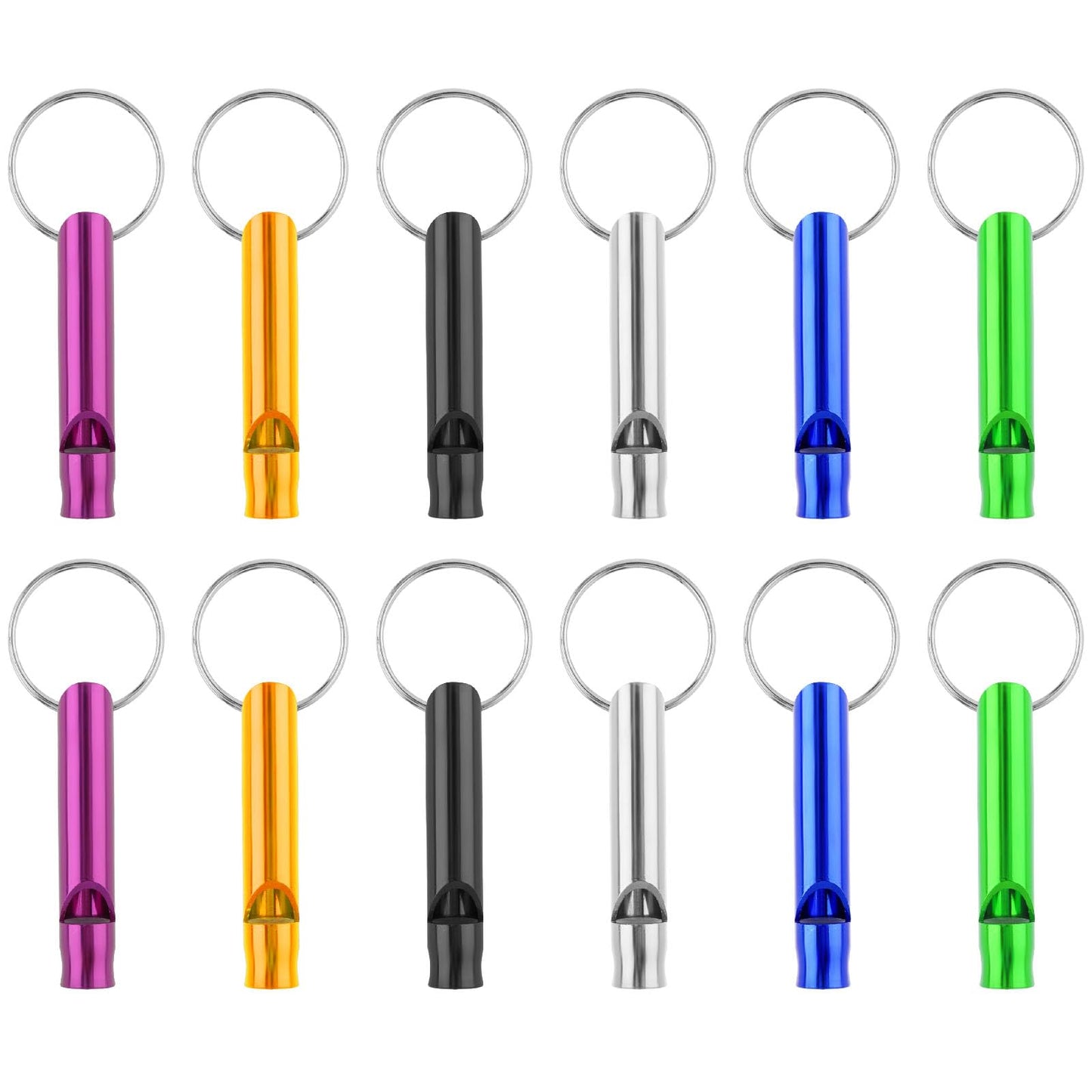 Mabor 12Pcs Aluminium Emergency Survival Whistle Metal Keychain Whistle for Camping Hiking Loud Safety Whistle with Key-Ring for Outdoor Camping Training Sports Boating Hunting