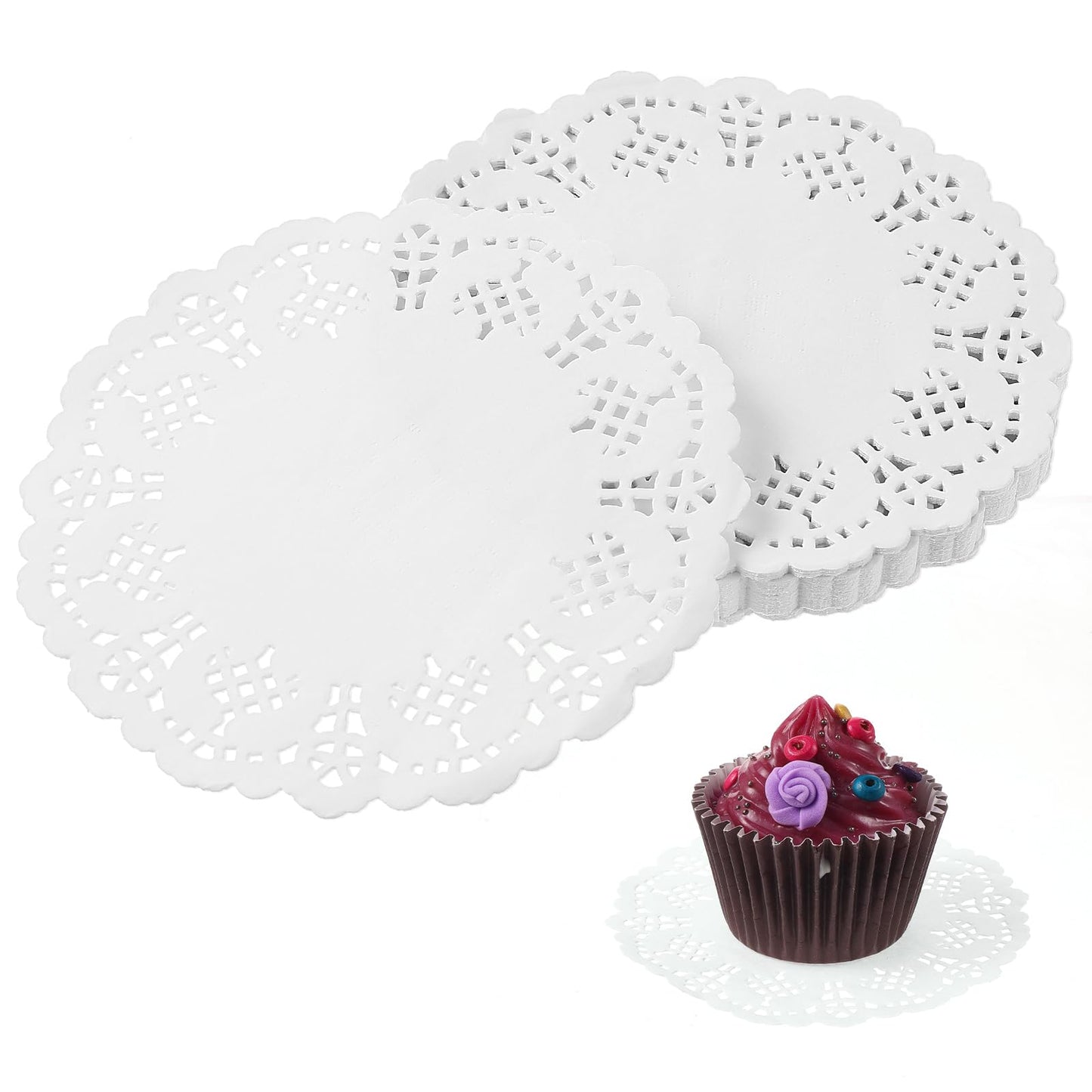 150 Pieces Paper Doilies Round 11.5cm Doilies for Food, White Disposable Doilies Lace Paper Doily, Round Paper Placemats for Cakes Desserts Crafts Party and Wedding Tableware Deco(White)