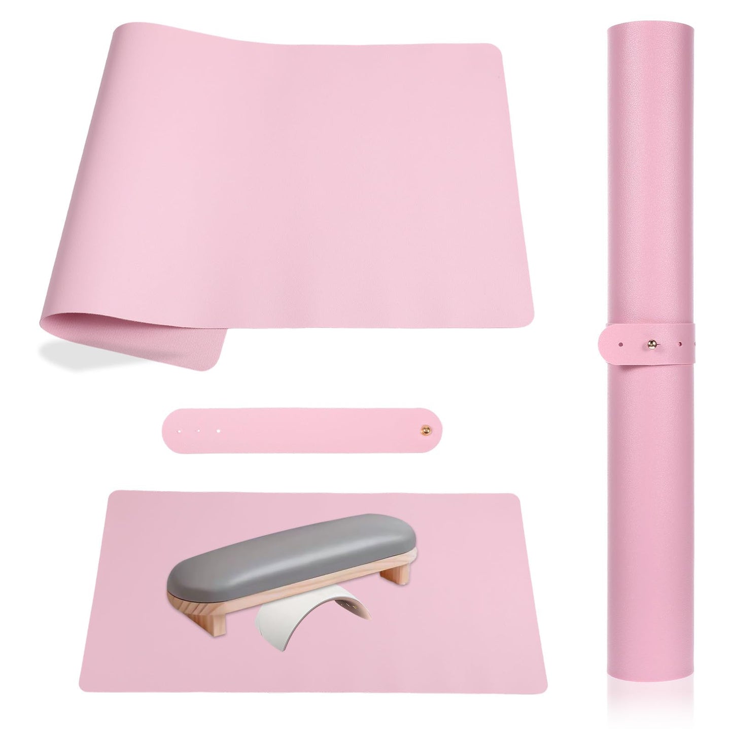 1 PCS Nail Mat for Nail Tech Foldable Nail Art Table Mat Nail Desk Mat Waterproof Manicure Pad Soft Microfiber PU Leather Nail Table Pad for Nail Technician Salon Home (Pink 23.62 × 11.81 Inches)