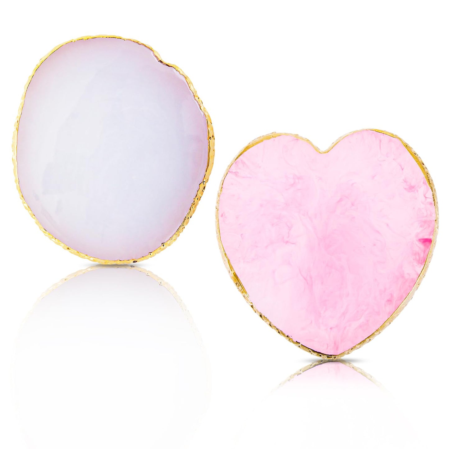 Ouligay 2pcs Resin Nail Art Palette, Round Nail Art Painting Gold Edge Heart-Shaped Nail Polish Plate, Nail Art Display Board Makeup Plate Cosmetic Mixing Tools