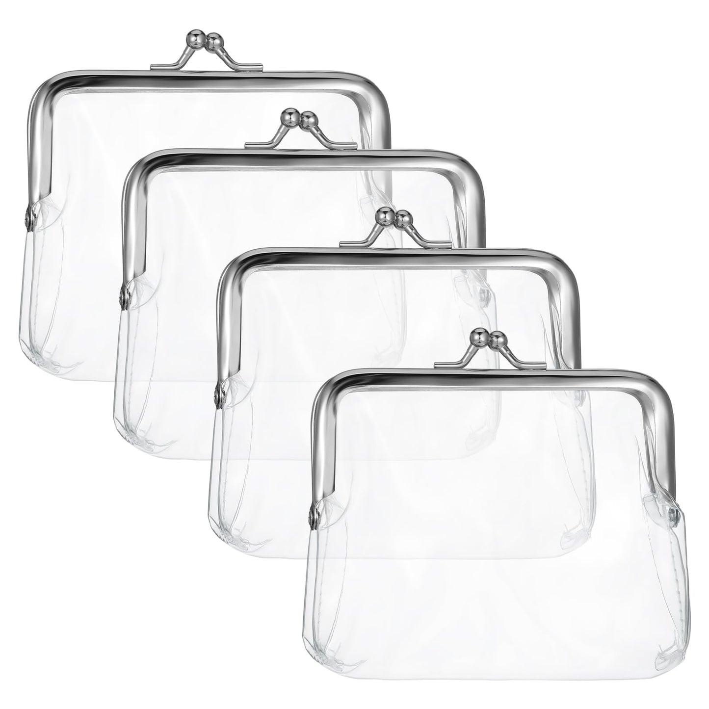 4 Pcs Clear Coin Purse Small Transparent Wallets for Women Metal Kiss Lock Change Pouch Jelly Wallets PVC Kiss-Lock Clear Wallet Transparent Change Purse Kiss Lock Plastic PVC Coin Wallet for Wome