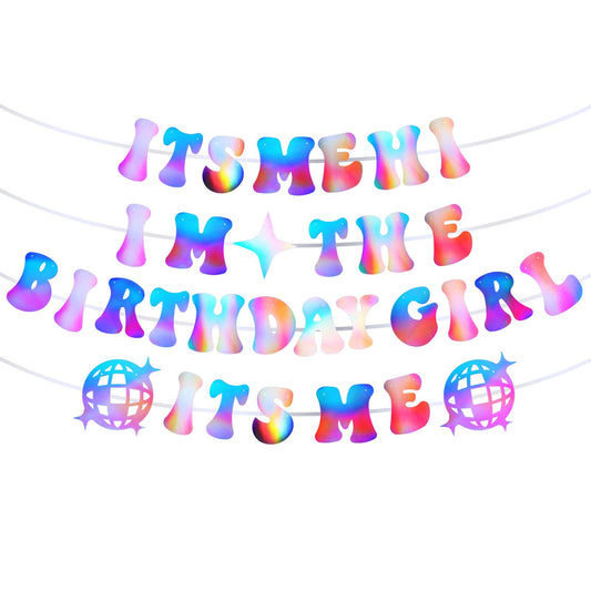 Tyqour Happy Birthday Banner Its Me Hi Im The Birthday Girl Its Me Birthday Bunting Glitter Shiny Colourful Happy Birthday Party Decorations Banner Hanging Sign for Birthday Party Photo Backdrop