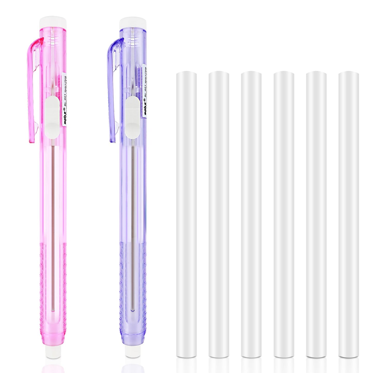 Mabor 2Pcs Retractable Mechanical Eraser Pen, Pen-Style Erasers with 6Pcs Replacement Eraser Refills Mechanical Eraser for Home Office Writing Drawing
