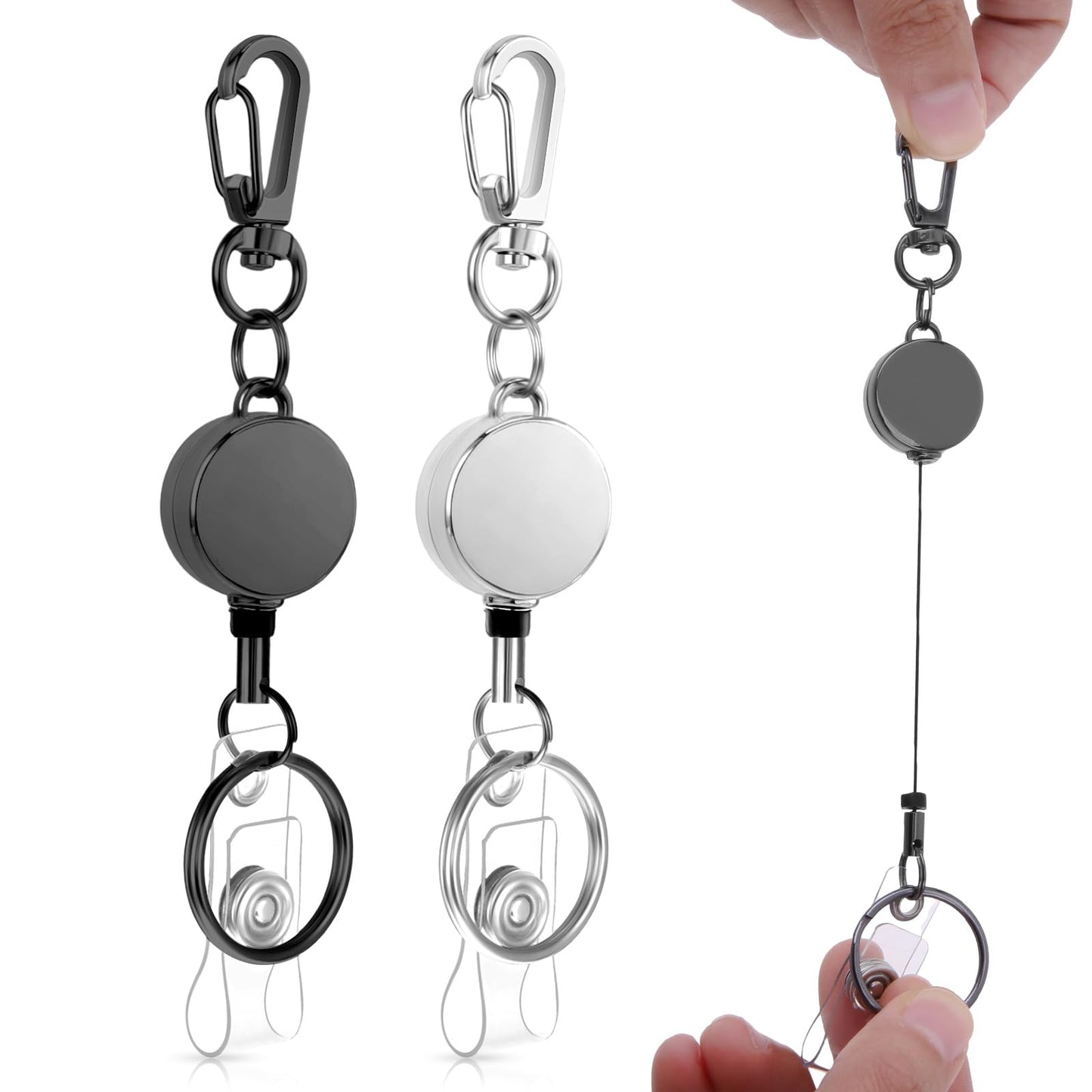 Ouligay 2Pcs Retractable Keychain Keyring Retractable Badge Holder Reel Heavy Duty Key Chain Lanyard with Carabiner Clip Key Ring