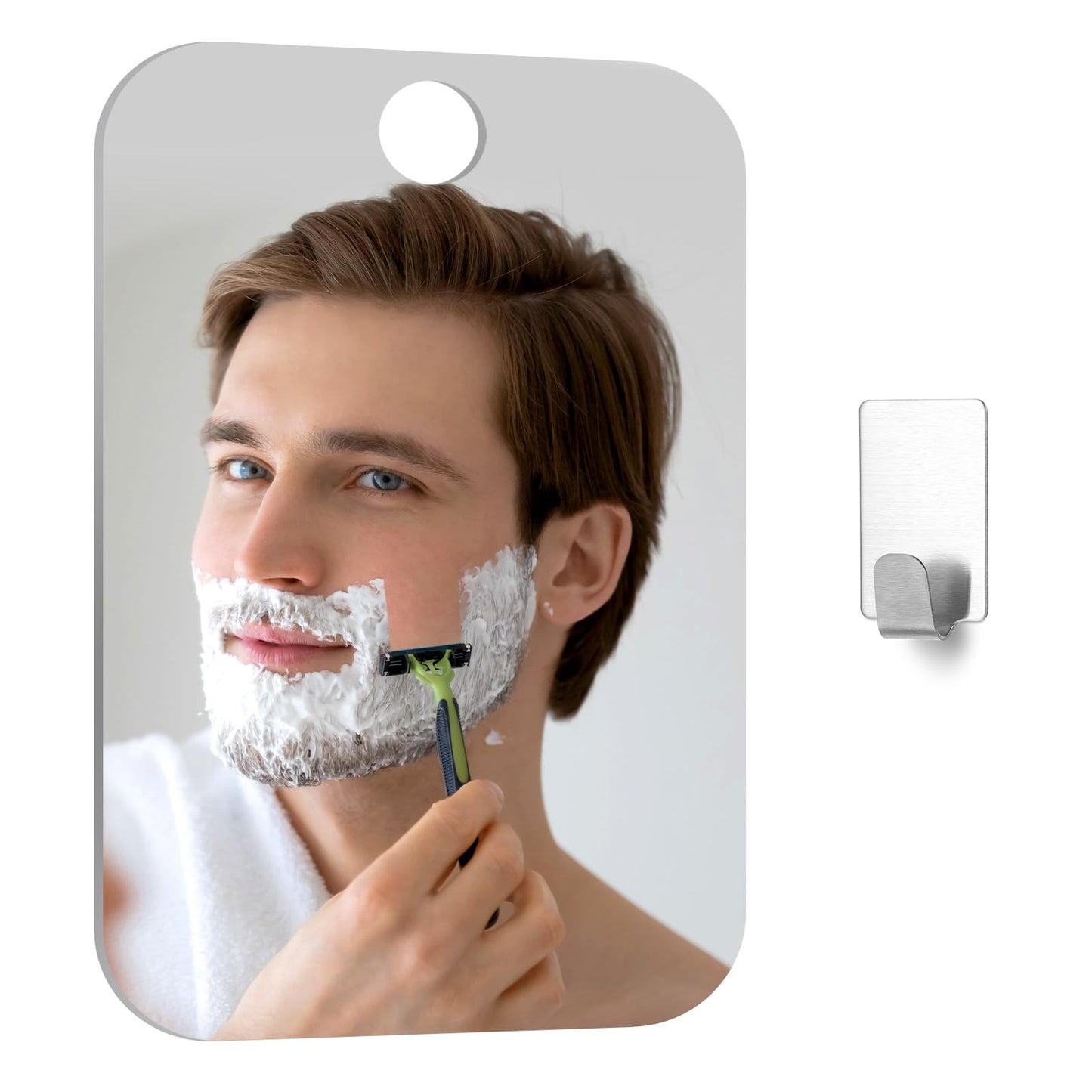 Nogeqi Shaving Mirror Shower 25 cm x 20 cm Travel Mirror Shower Shaving Fogless Shower Mirror for Shaving Camping Mirror for Hanging Shatterproof Includes 1 Adhesive Hook for Anti-Fog