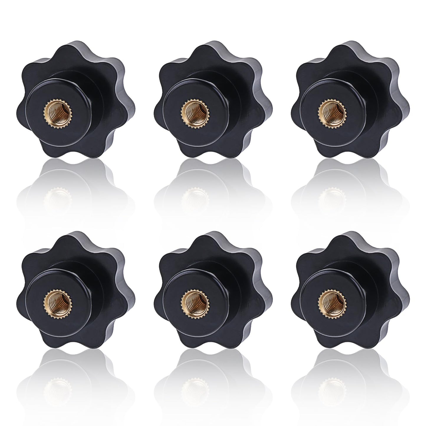 Teaaha 6PCS 6-Star Knobs M6-1/4-20 Inch Screw-On Type, Knurled Threaded Nylon Clamping Knobs for Hand Tightening (Black, M6)