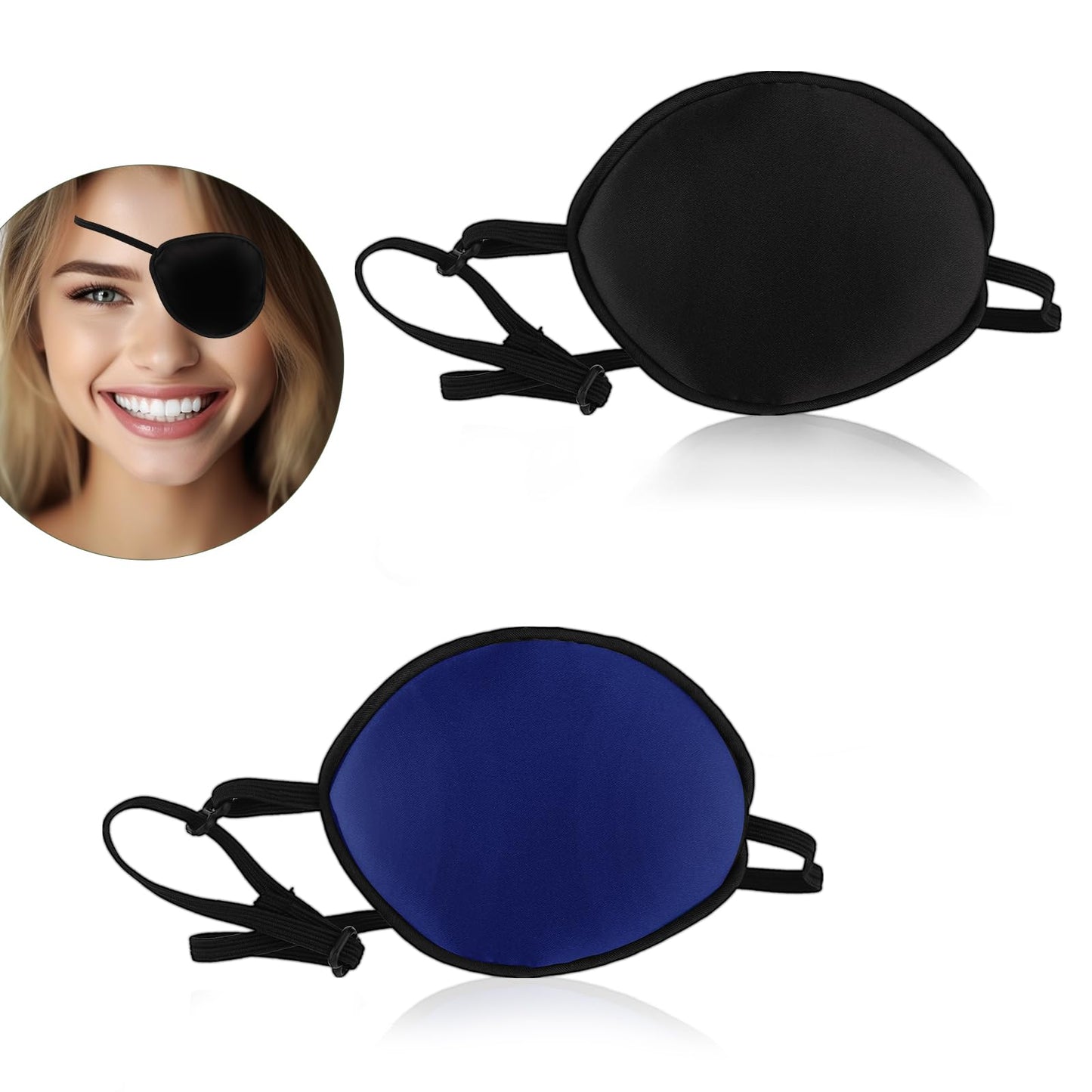 Tyqour 2pcs Pure Silk Medical Eye Patches for Adults Kids, Adjustable Single Pirate Eye Patch, Left Right Eye Patch for Lazy Eye Amblyopia Strabismus and After Surgeryz(Black, Blue)