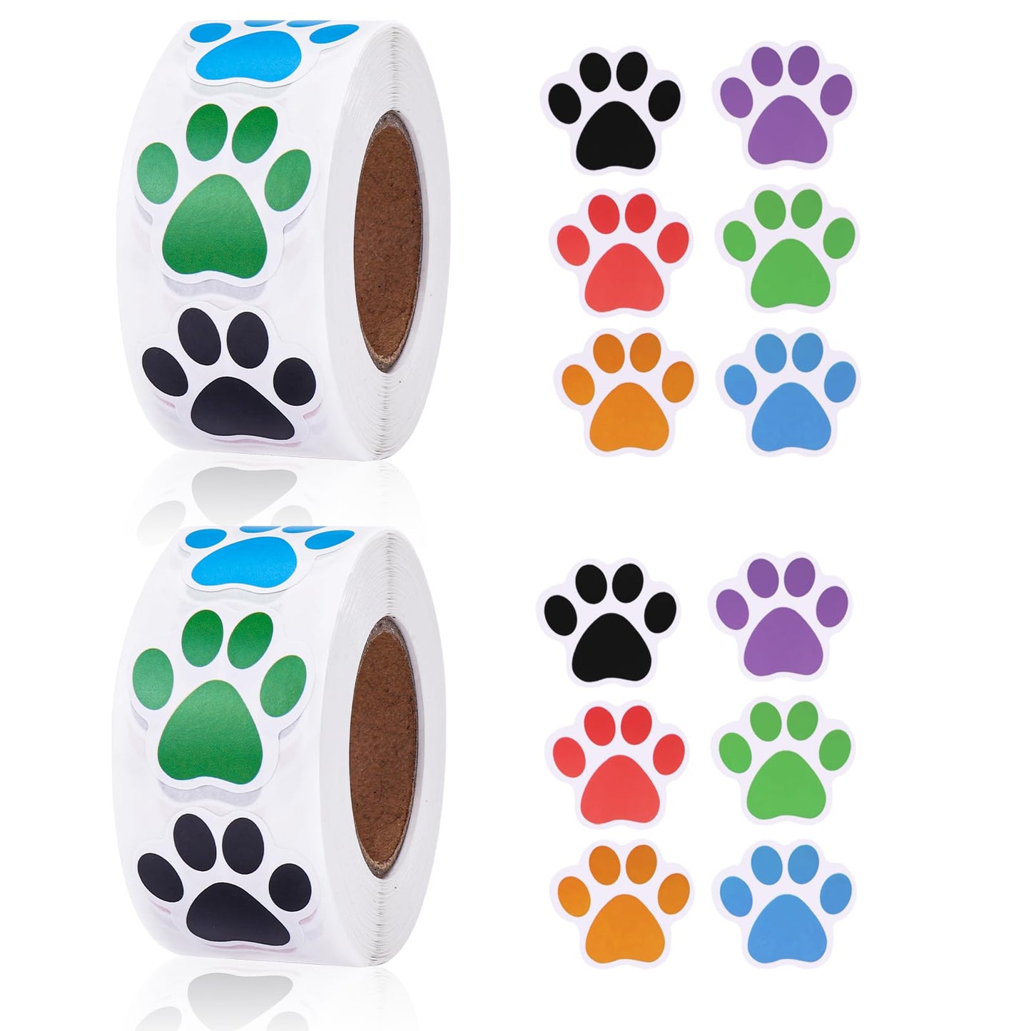 1000 PCS / 2 Roll Paw Print Stickers,1 Inch Paw Stickers Colorful Self-Adhesive Bulldog Dog Cat Kitty Paw Print Stickers Puppy Paw Stickers for Bottles Laptops Envelope Seals DIY Crafts