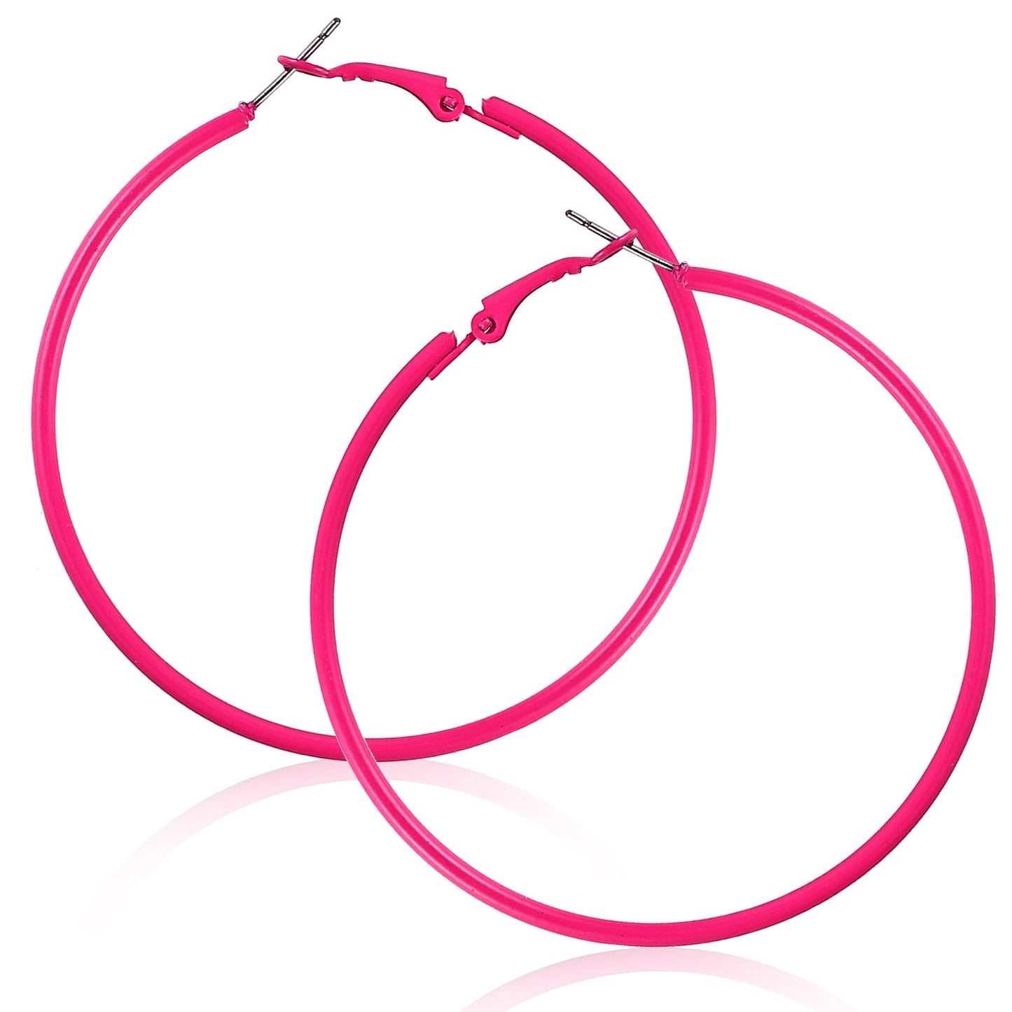 Tyqour 2Pcs Hoop Earrings for Women 60mm Big Hoop Earrings 70s 80s 90s Large Retro Neon Earrings Cute Beach Earrings Party Earrings Accessories for Women(Pink)