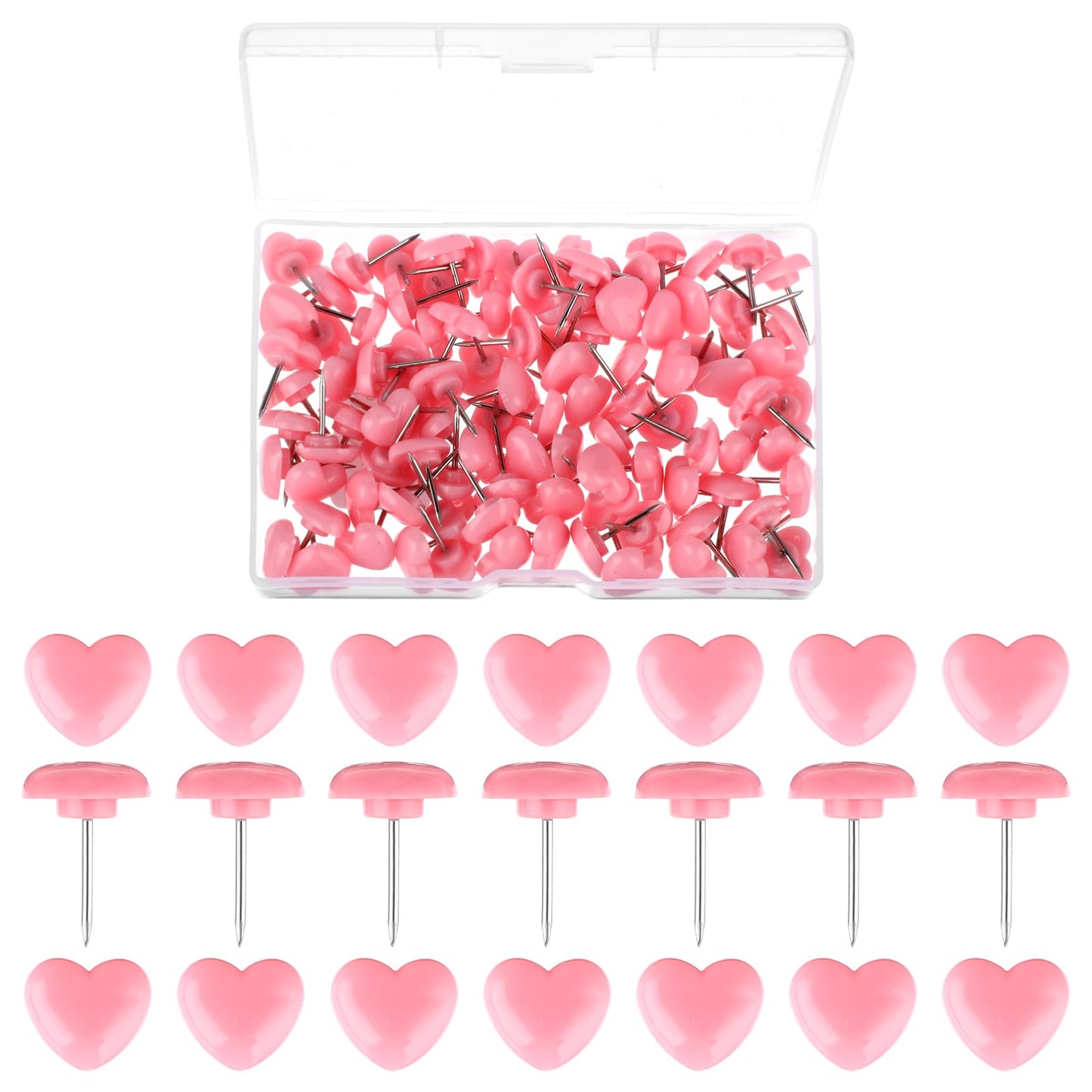 100Pcs Pink Pins, Mabor Love Heart Push Pins for Cork Board Plastic Push Pins Cute Thumb Tacks for Posters Photos Postcards Decorative