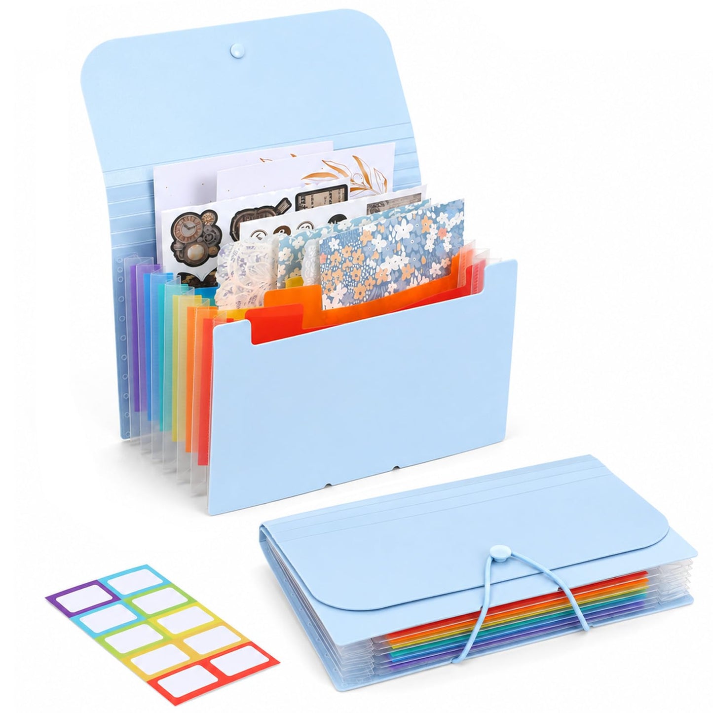 Matwsec Sticker Storage 7-Pocket Expandable Sticker Binder Organizer Blue