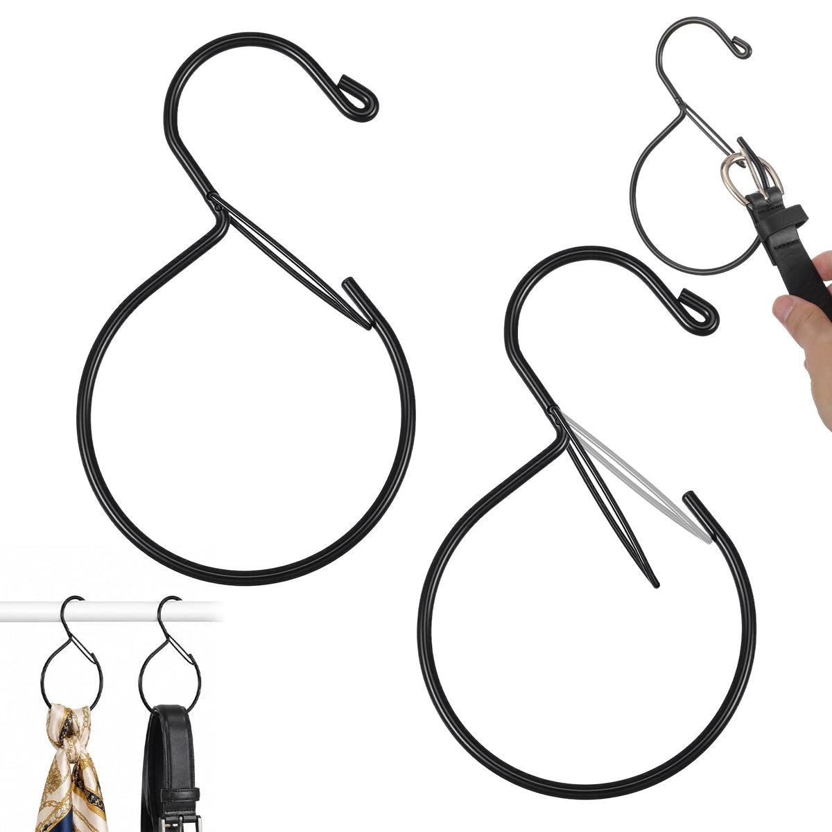 Xindojuz 2 Pack Metal S Belt Rack for Closet with Safety Buckle, Black