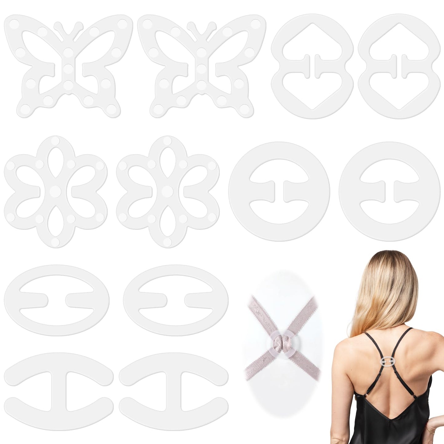 Tyqour 12 Pcs Racerback Bra Clip, Bra Converter to Racerback, Anti-slip Bra Hooks for Racerback, Bra Strap Clips for Conceal Straps And Cleavage Control(6 Types)