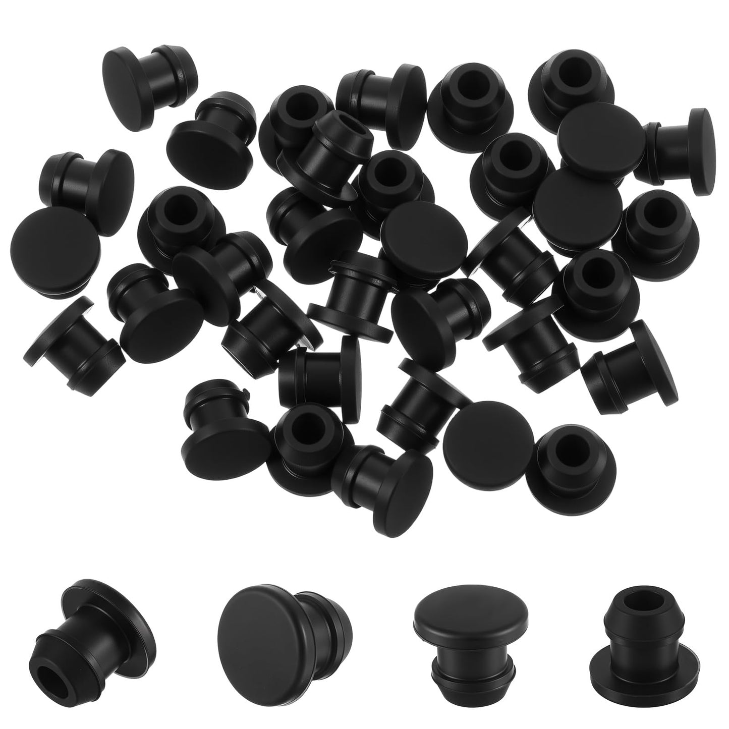 35 Pcs Rubber Plugs Silicone Plugs Snap-In Locking Hole Rubber Panel Seal Cover Black Waterproof Tapered Round Stoppers Button Hole End Covers Soft Flexible Stopper For Kitchen Bulkheads