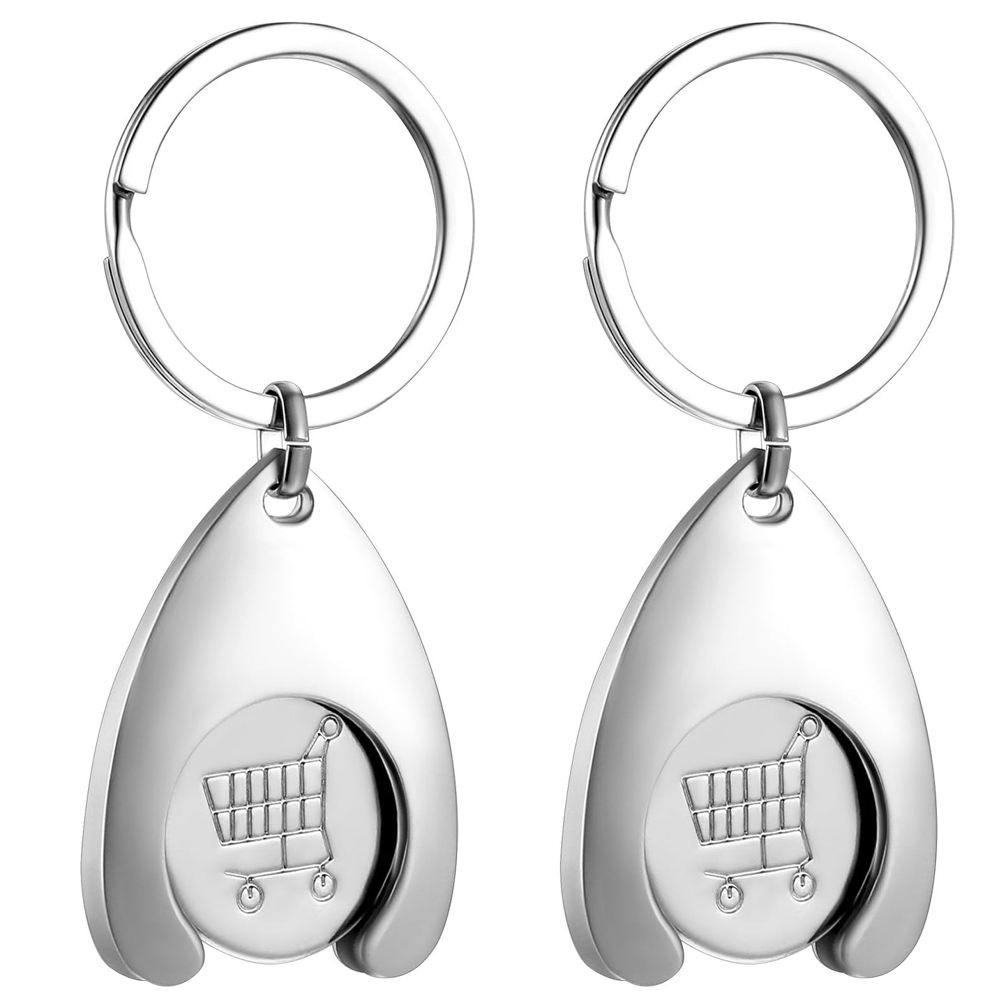 Mabor 2 Pcs Quarter Holder Keychain, Metal Shopping Trolley Tokens Keyring Mini Alloy Key Ring Portable Coin Keychain Shopping Carts for Groceries Gifts for Men Women, Silver