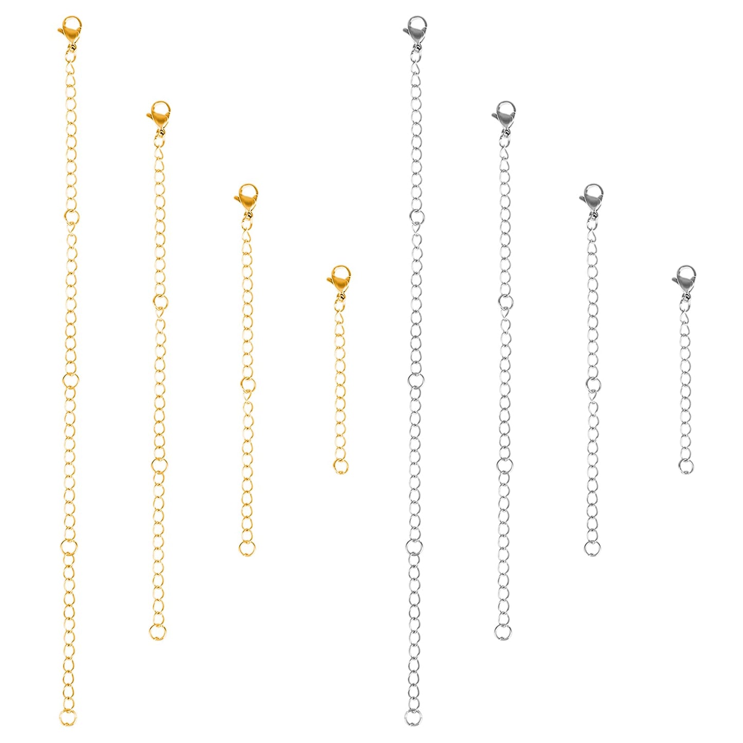 Ouligay 8pcs Necklace Extenders Gold and Silver with Lobster Clasp, 4 Sizes Necklace Chain Extender, Gold Jewelry Chain Extenders for Necklaces Chokers Bracelets Anklets for Women