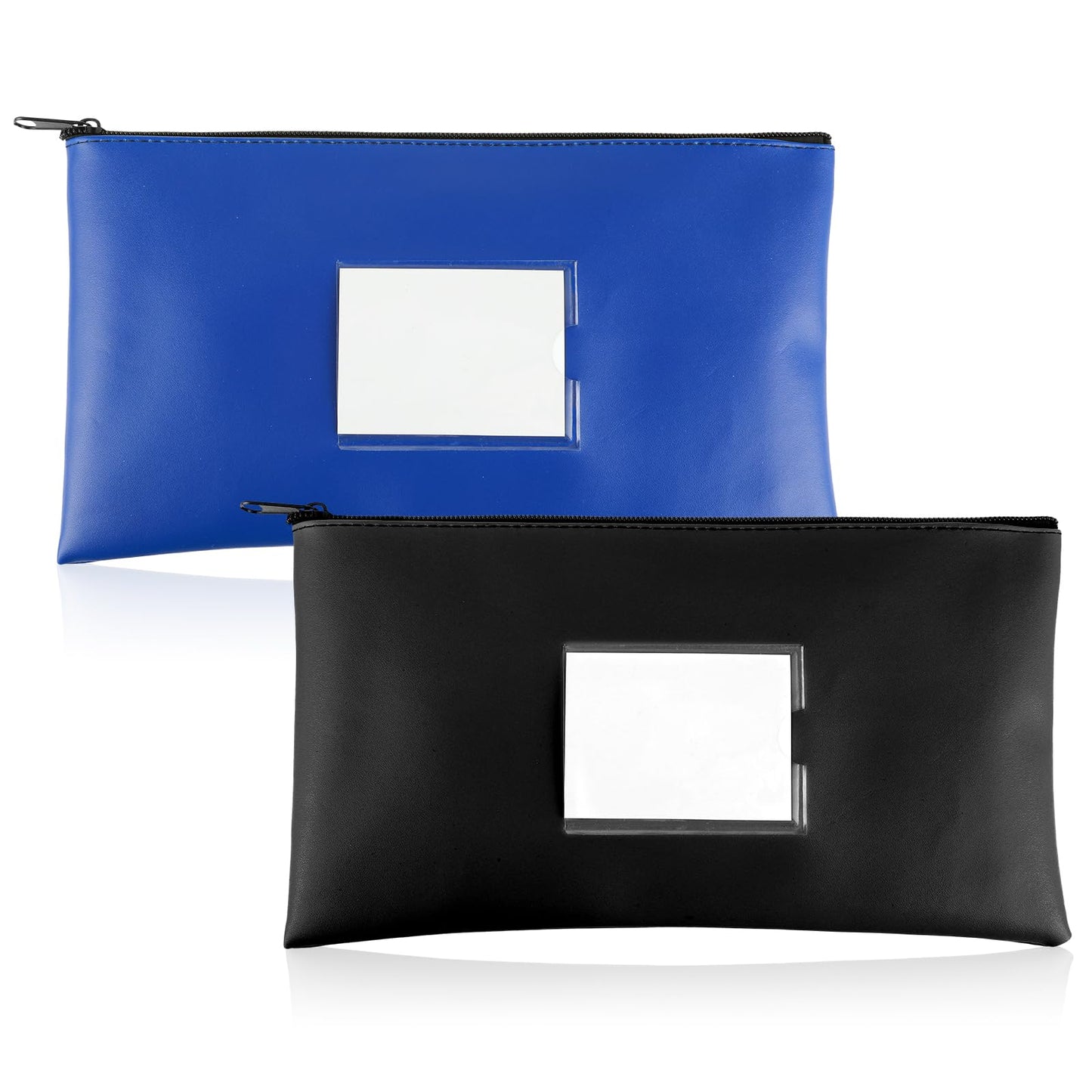 2 Pieces Money Bag for Cash Bank Deposit Money Bags with Zipper 11×6.2 in Security Zipper Wallet with Clear Window Cash Wallet Pouches with Label for Coins Cosmetics Invoice Bills Tools(Black & Blue)