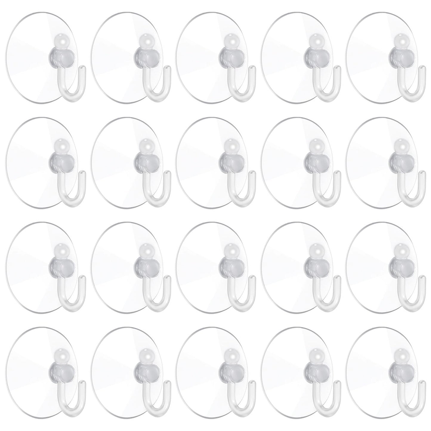20Pcs Suction Cups Hooks Heavy Duty for Shower 1.6 Inch Transparent Wreath Hanger for Bathroom Wall, Window, Kitchen, Glass Door, Mirror, Tile, Towel, Coat, Bath Robe, Waterproof Reusable