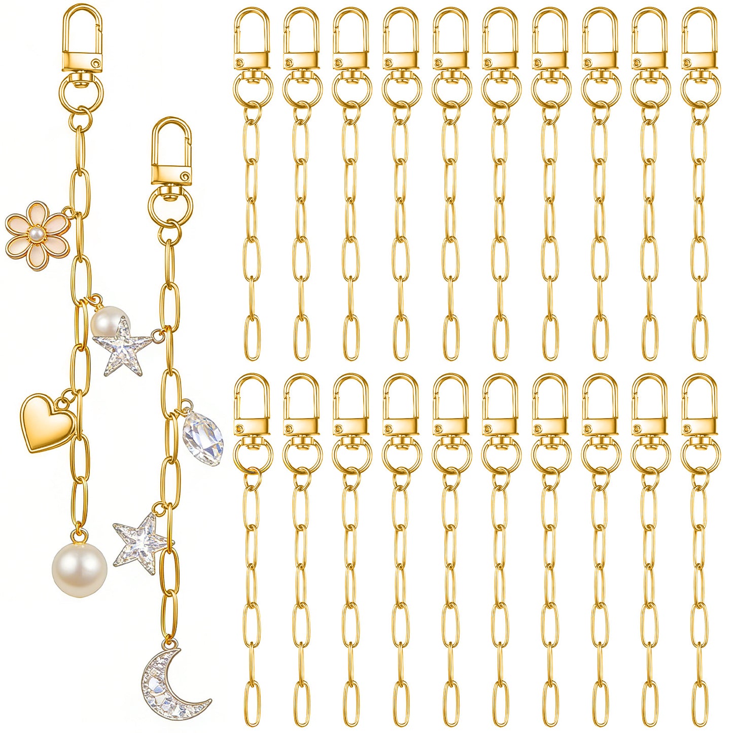 20 Pcs Gold Keychain Making Kit Metal Keychain Clips with Key Ring, Swivel Snap Hook Lobster Claw Clasps and Extender Chain for DIY Crafts Jewelry Bags Accessories Gift (Gold)