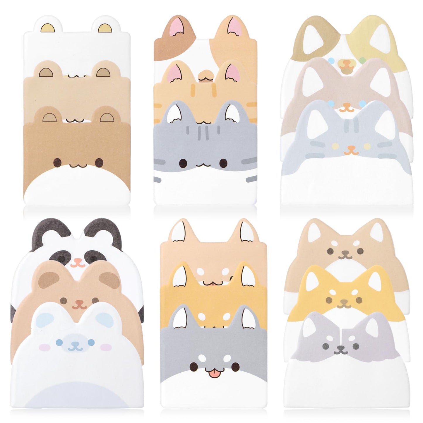 Ouligay 6 Packs Cute Sticky Notes Set, Cat Sticky Notes, Animal Sticky Notes, Self-Adhesive Sticky Note Pads for School Home Office Supplies