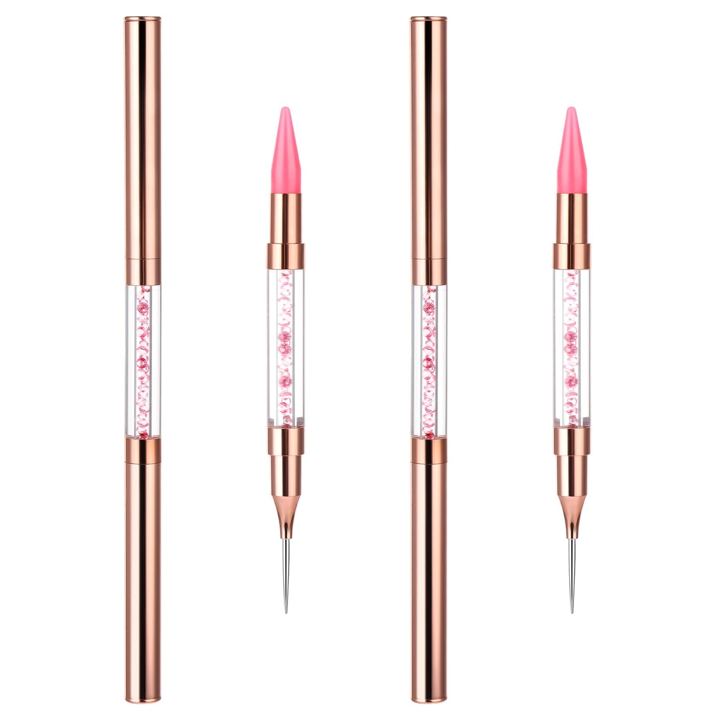 2Pcs Rhinestone Picker, Mabor DIY Nail Dotting Pen Dual End Rhinestone Pen Tool Dual Tips Pick Up Applicator for Nail Salon Home(Pink)