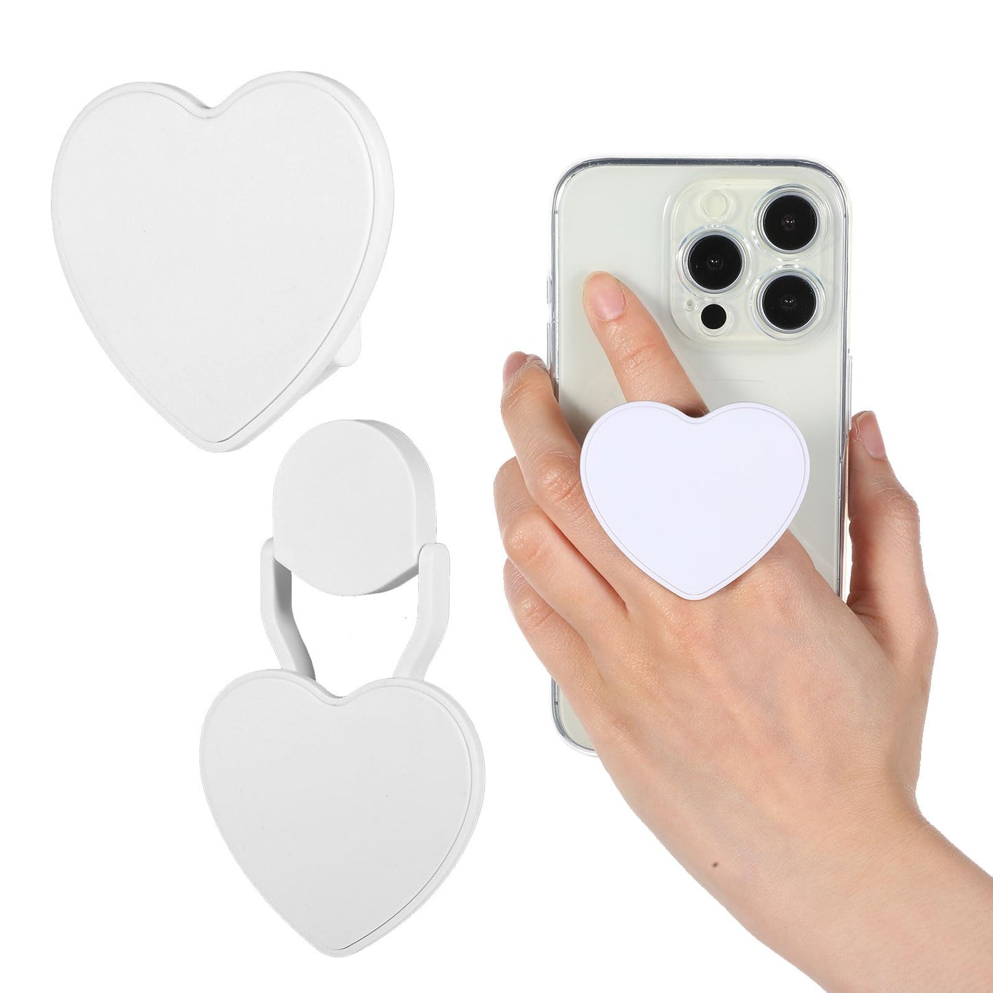 Nogeqi 360°Rotation Foldable Cell Phone Ring Holder Finger Kickstand Cute Universal Cell Phone Grip Adjustable Phone Kickstand Attachment Compatible with All Smartphones Pretty White Heart