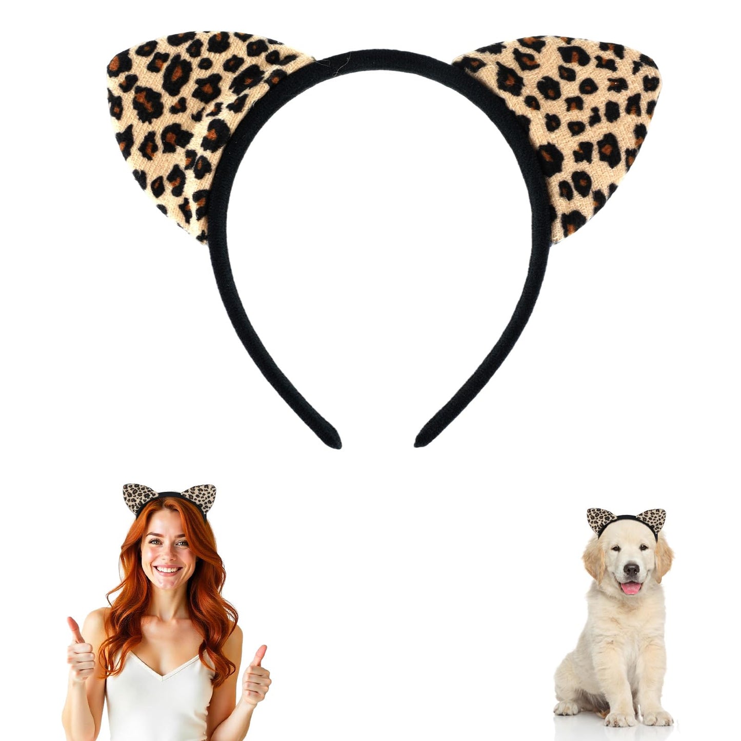 Ouligay Leopard Ears Headband, Leopard Ears Headband, Leopard Cat Ear Headbands, Animal Ears, Hair Hoops, Leopard Ears Headband for Halloween, Carnival, Cosplay Party
