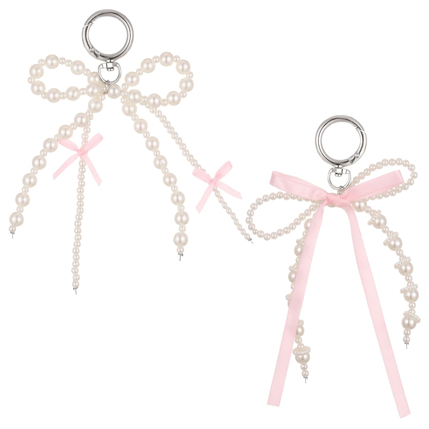 Mabor 2Pcs Bow Keychain, Cute Bowknot Pearl Beaded Keyring Charms Aesthetic Y2k Pearl Bowknot Keyring Decorative Accessories Bag Charms Purse Car Key Chain for Women, White